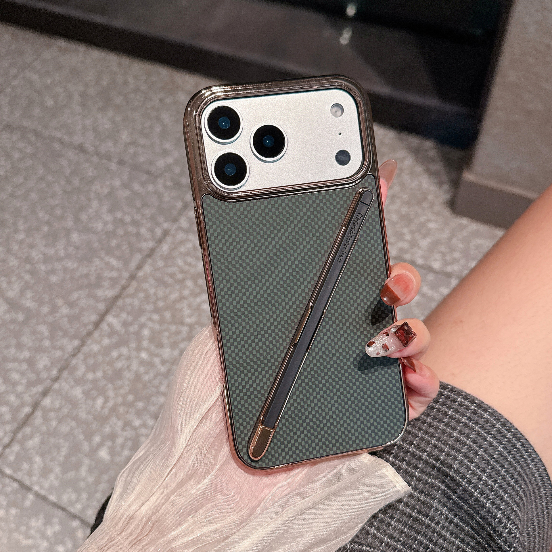 Compatible with Apple iPhone 17 Pro Max, 16 Pro with Pen, 15 Electroplated Kevlar Texture, and 14 Pro Drop Protection Case
