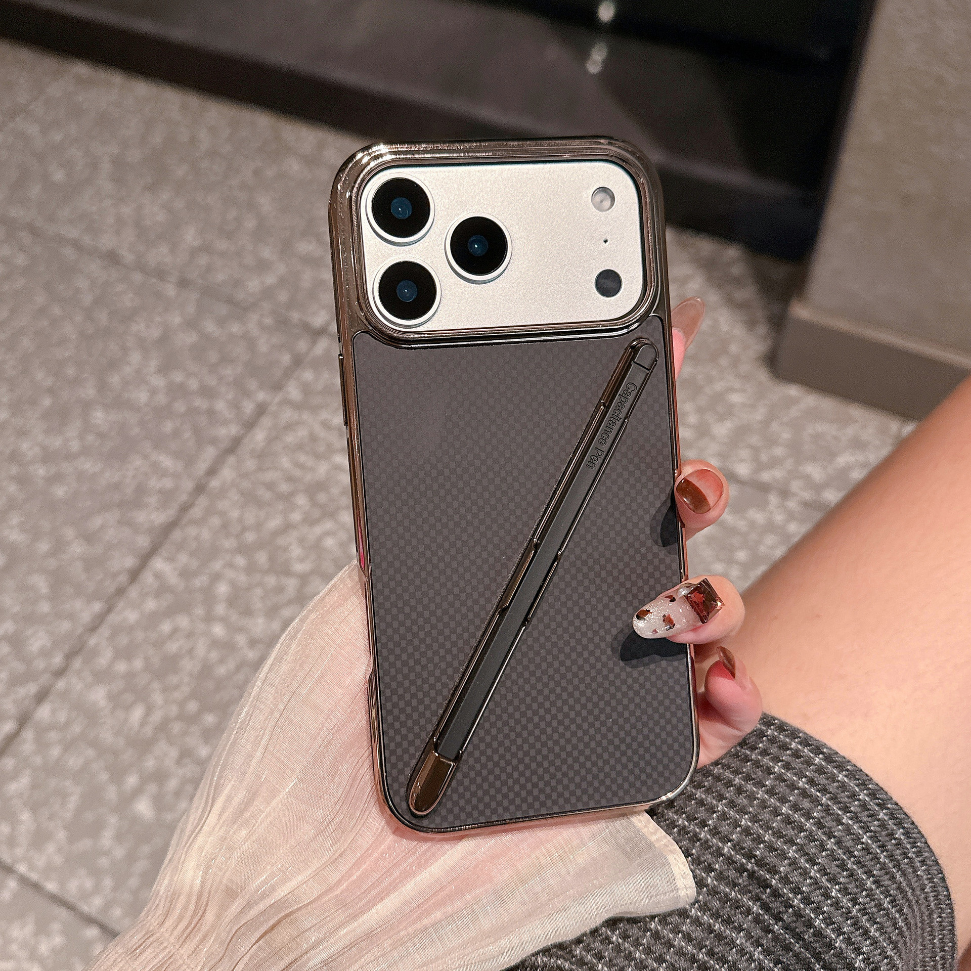 Compatible with Apple iPhone 17 Pro Max, 16 Pro with Pen, 15 Electroplated Kevlar Texture, and 14 Pro Drop Protection Case
