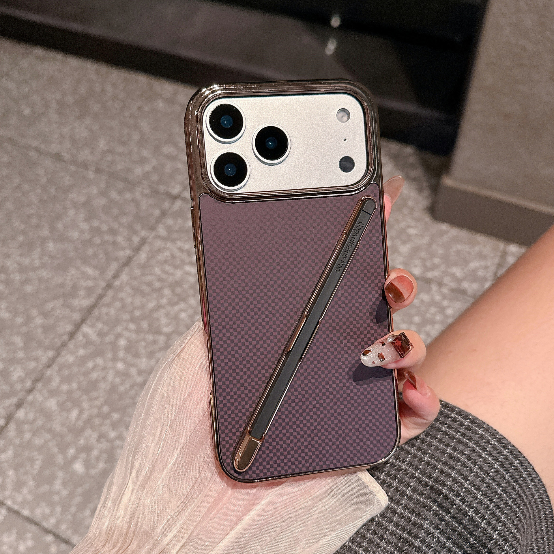 Compatible with Apple iPhone 17 Pro Max, 16 Pro with Pen, 15 Electroplated Kevlar Texture, and 14 Pro Drop Protection Case