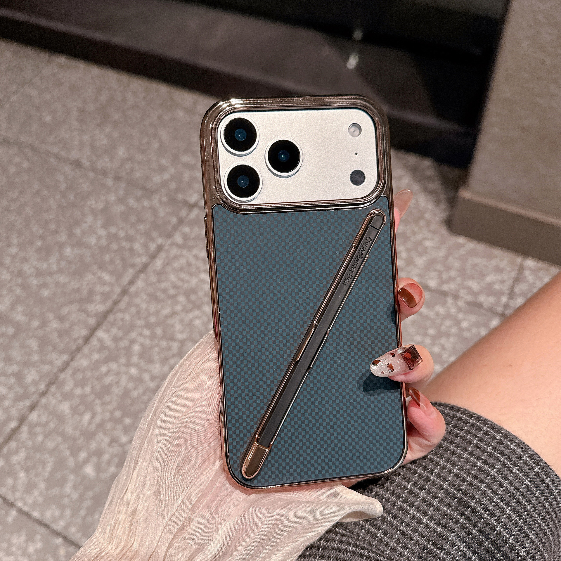 Compatible with Apple iPhone 17 Pro Max, 16 Pro with Pen, 15 Electroplated Kevlar Texture, and 14 Pro Drop Protection Case