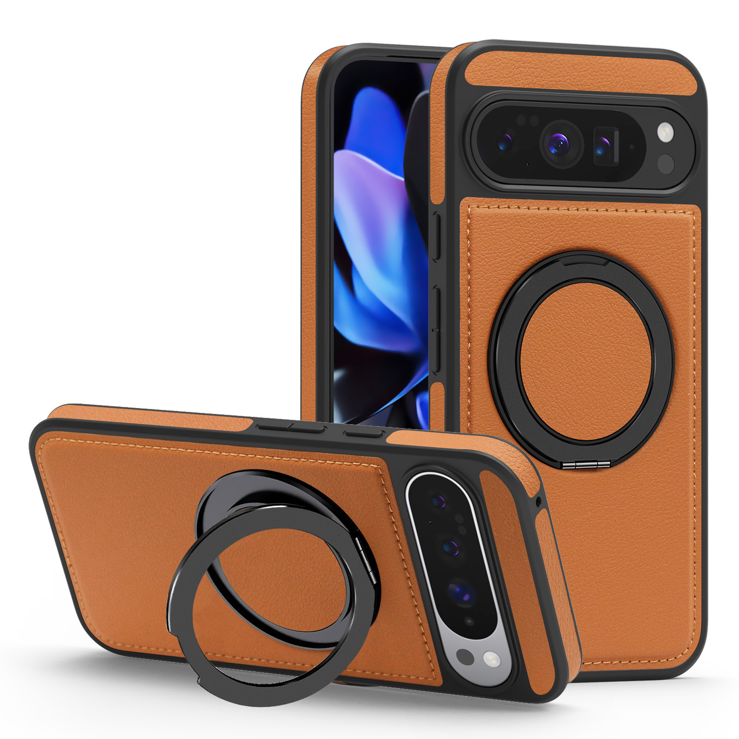 Compatible with Google Pixel 10 phone case, PIXEL 9proXL magnetic rotating stand, textured leather shockproof protective case.
