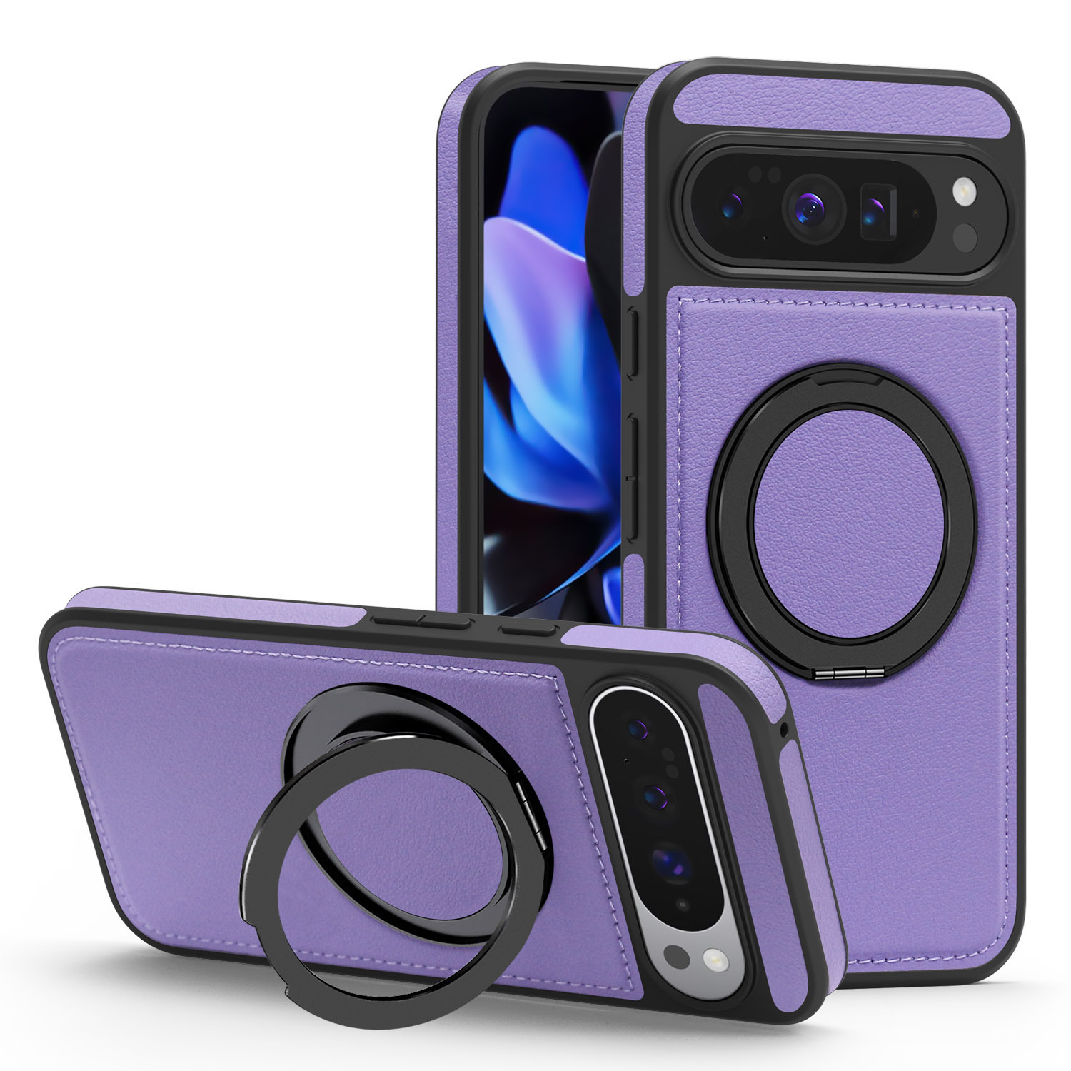 Compatible with Google Pixel 10 phone case, PIXEL 9proXL magnetic rotating stand, textured leather shockproof protective case.