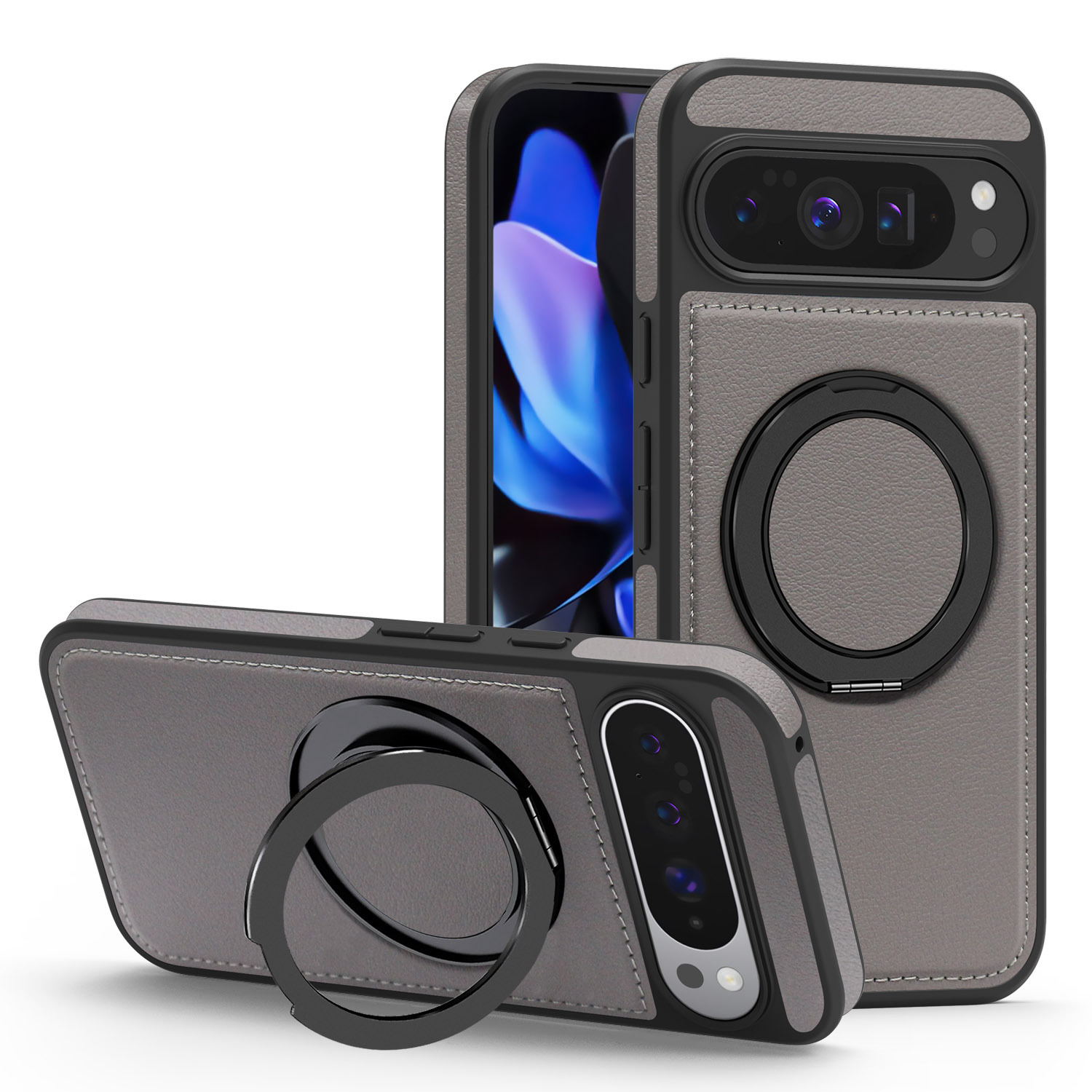 Compatible with Google Pixel 10 phone case, PIXEL 9proXL magnetic rotating stand, textured leather shockproof protective case.