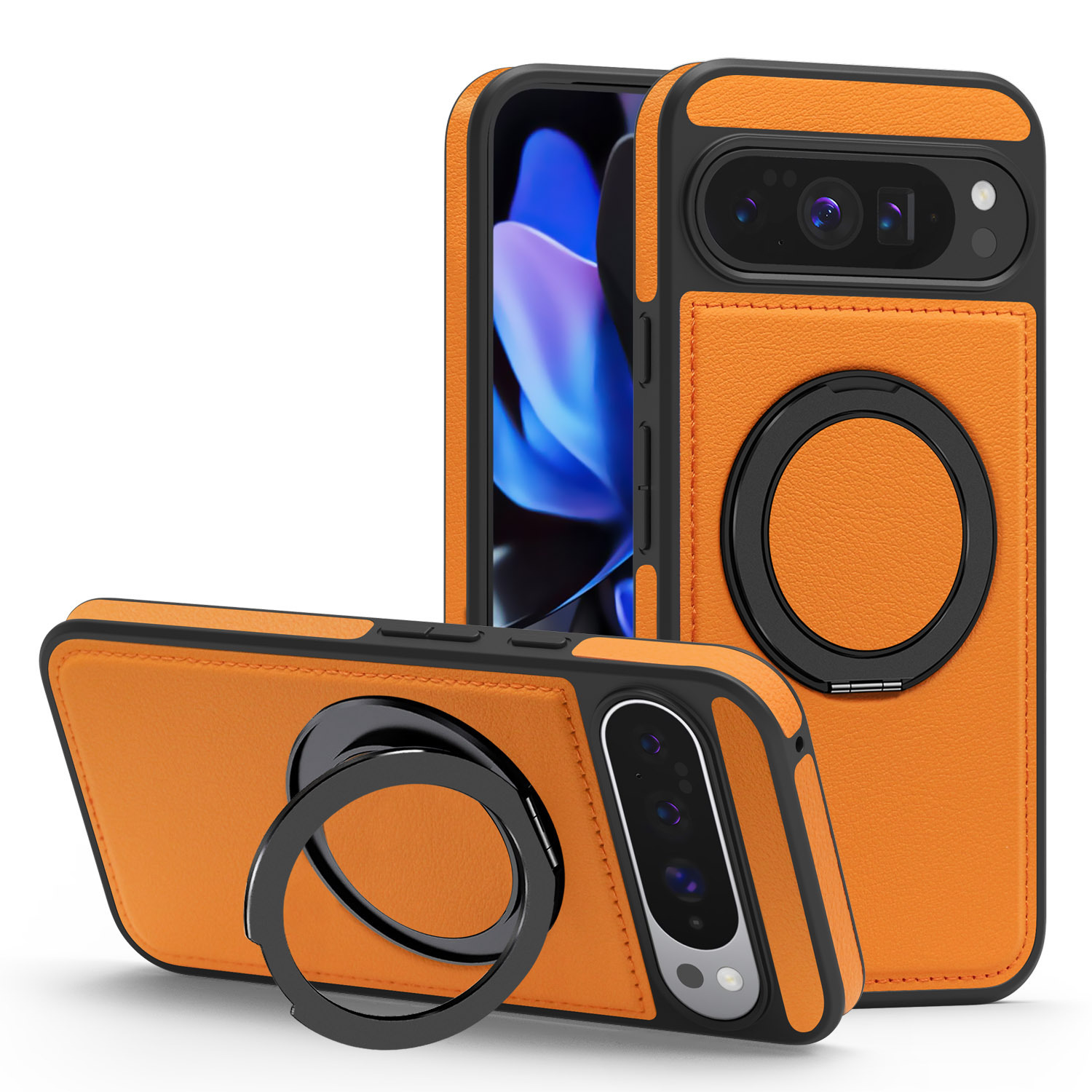 Compatible with Google Pixel 10 phone case, PIXEL 9proXL magnetic rotating stand, textured leather shockproof protective case.