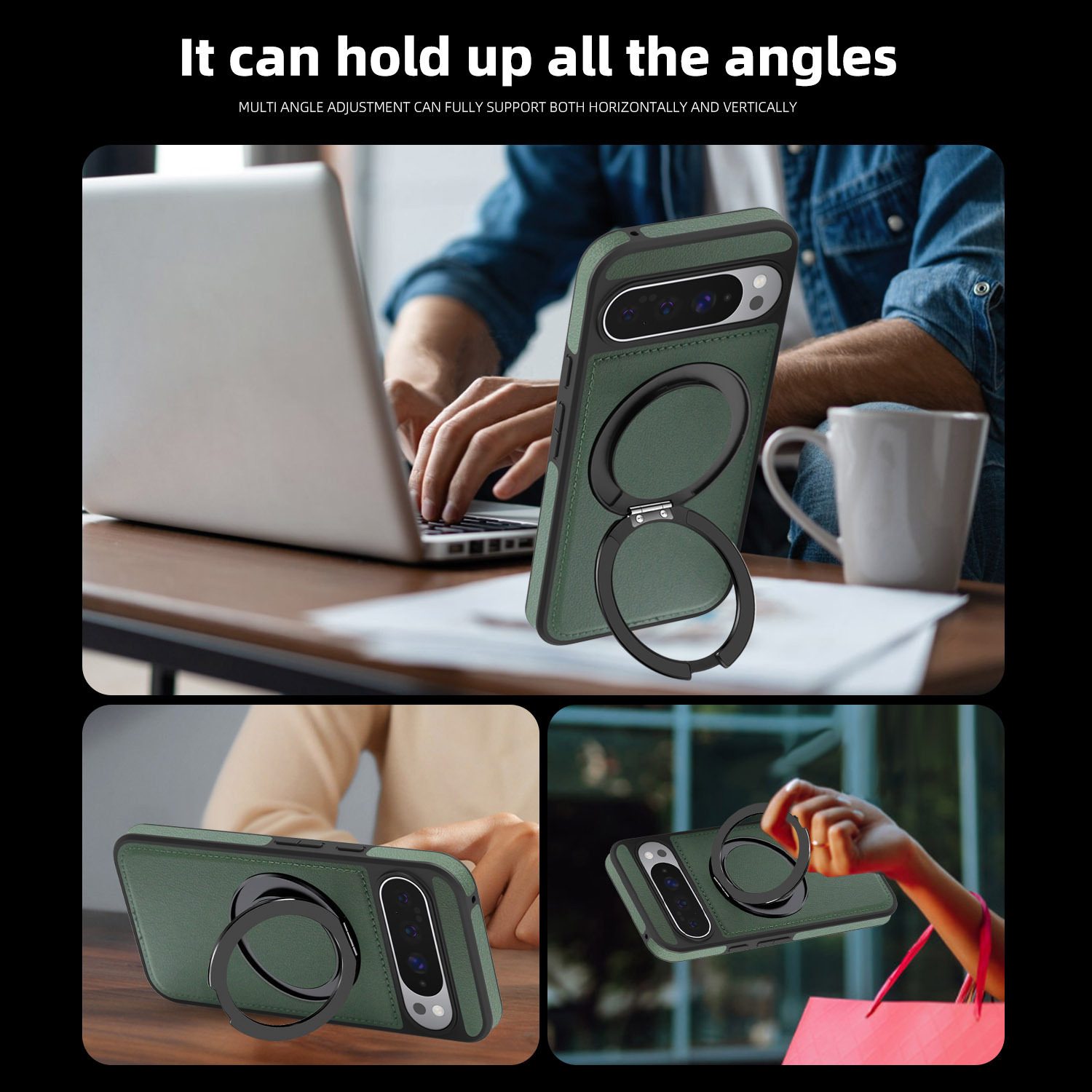 Compatible with Google Pixel 10 phone case, PIXEL 9proXL magnetic rotating stand, textured leather shockproof protective case.