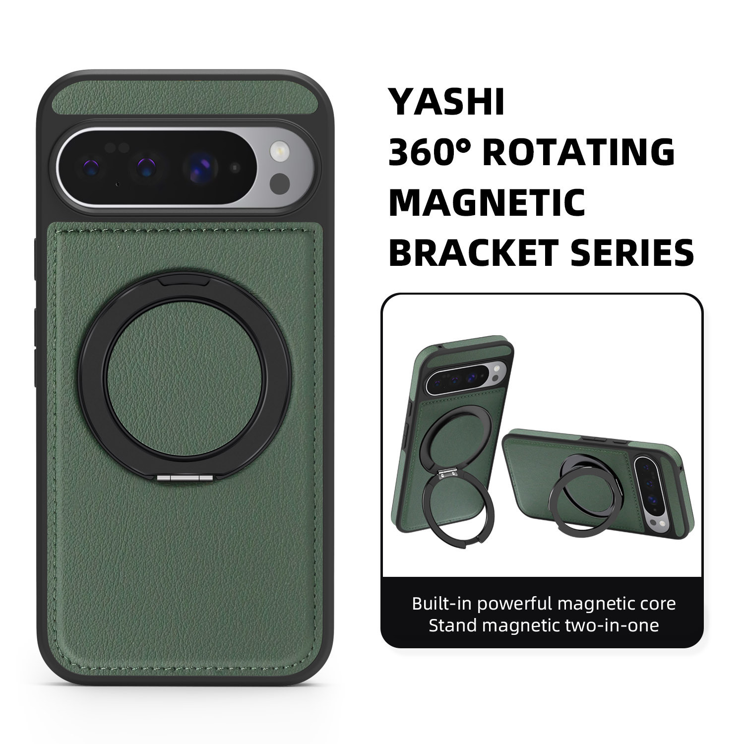 Compatible with Google Pixel 10 phone case, PIXEL 9proXL magnetic rotating stand, textured leather shockproof protective case.