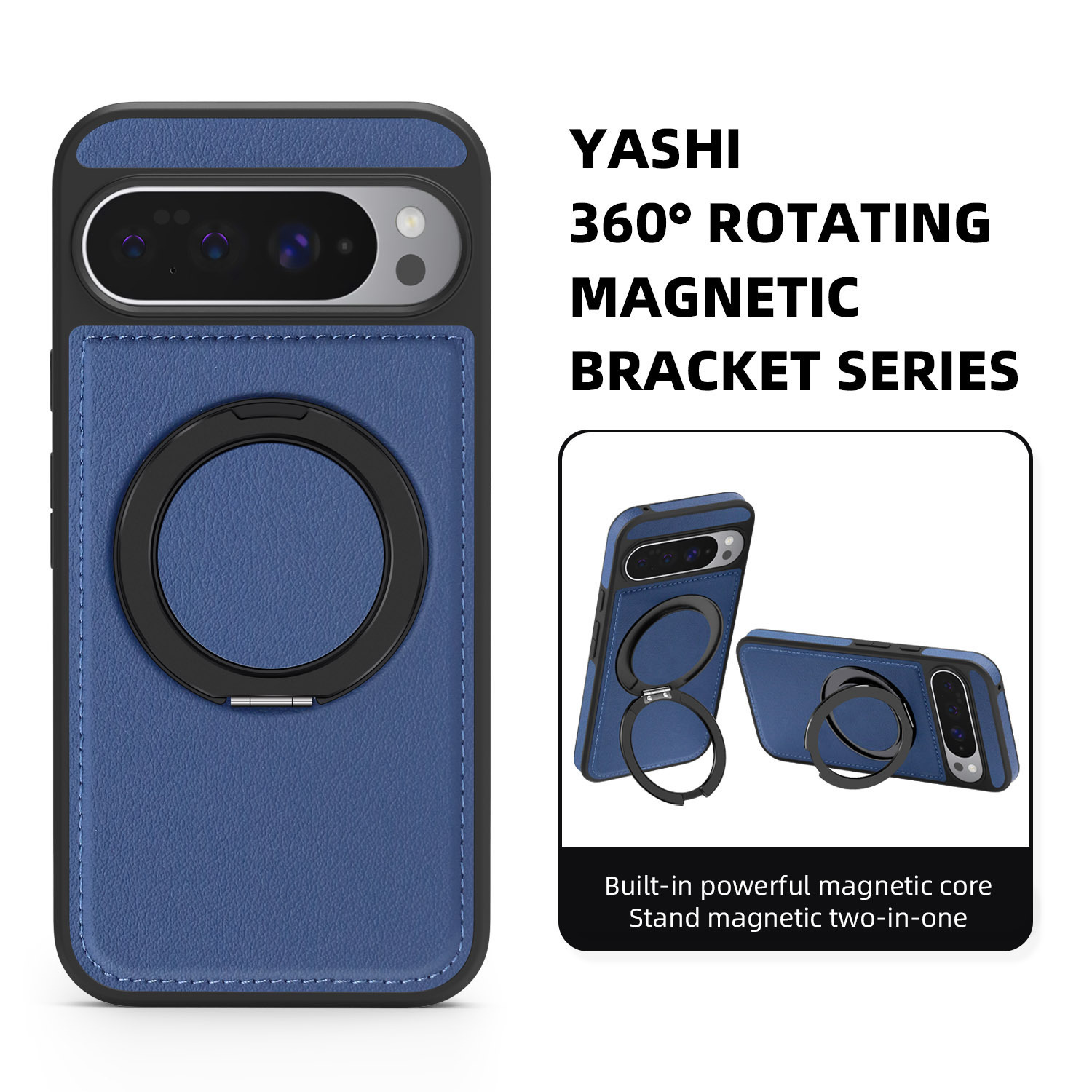 Compatible with Google Pixel 10 phone case, PIXEL 9proXL magnetic rotating stand, textured leather shockproof protective case.