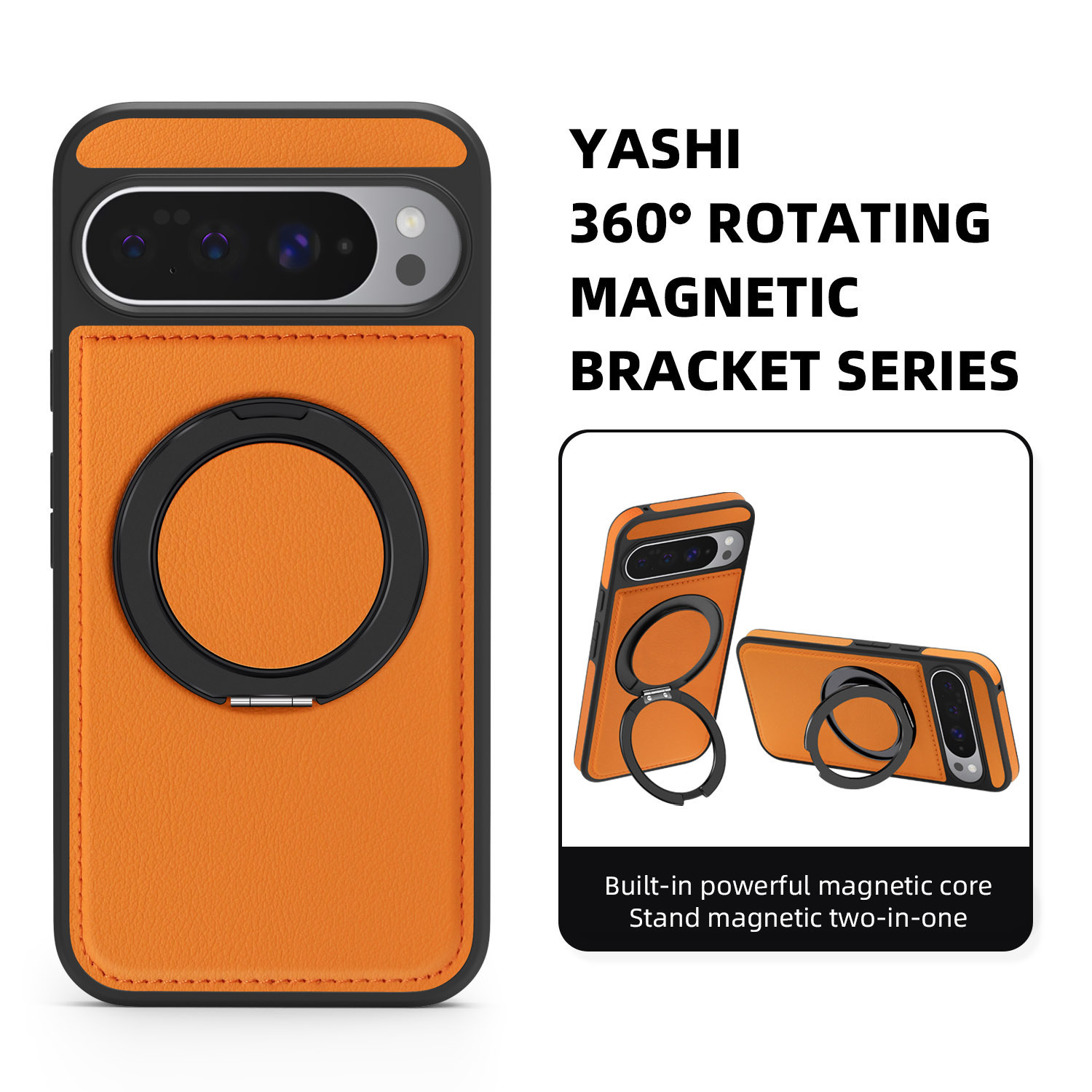 Compatible with Google Pixel 10 phone case, PIXEL 9proXL magnetic rotating stand, textured leather shockproof protective case.