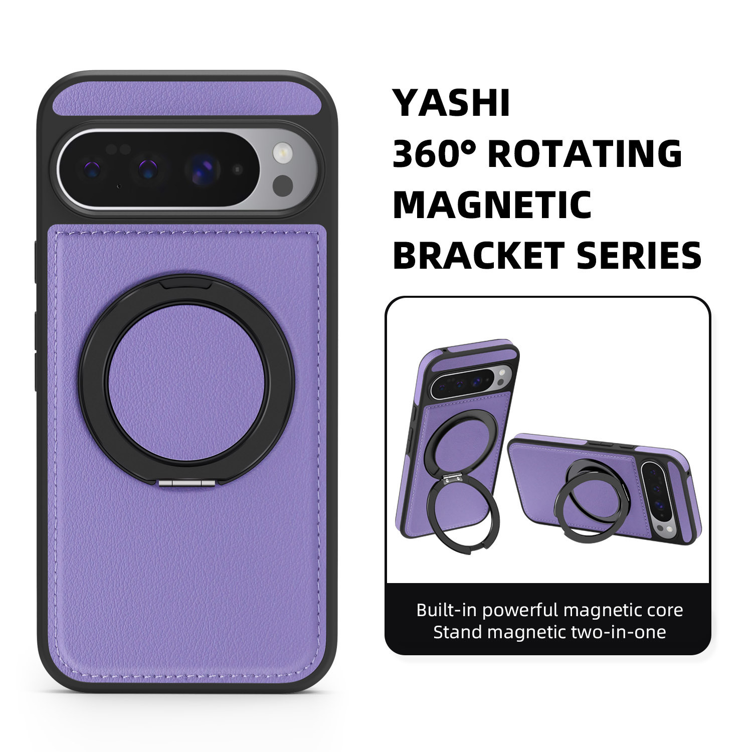 Compatible with Google Pixel 10 phone case, PIXEL 9proXL magnetic rotating stand, textured leather shockproof protective case.