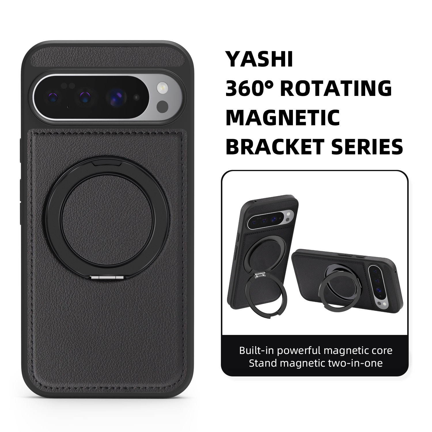 Compatible with Google Pixel 10 phone case, PIXEL 9proXL magnetic rotating stand, textured leather shockproof protective case.