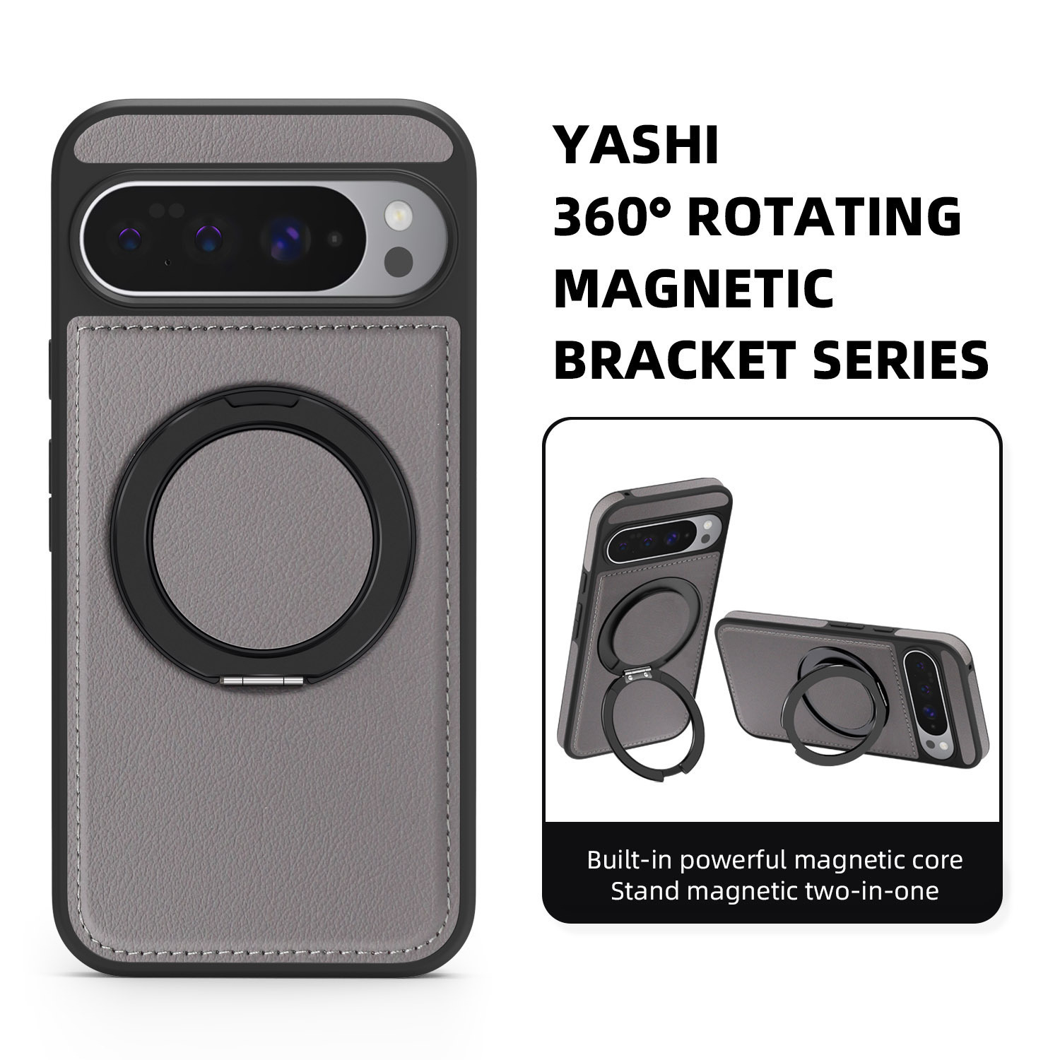 Compatible with Google Pixel 10 phone case, PIXEL 9proXL magnetic rotating stand, textured leather shockproof protective case.
