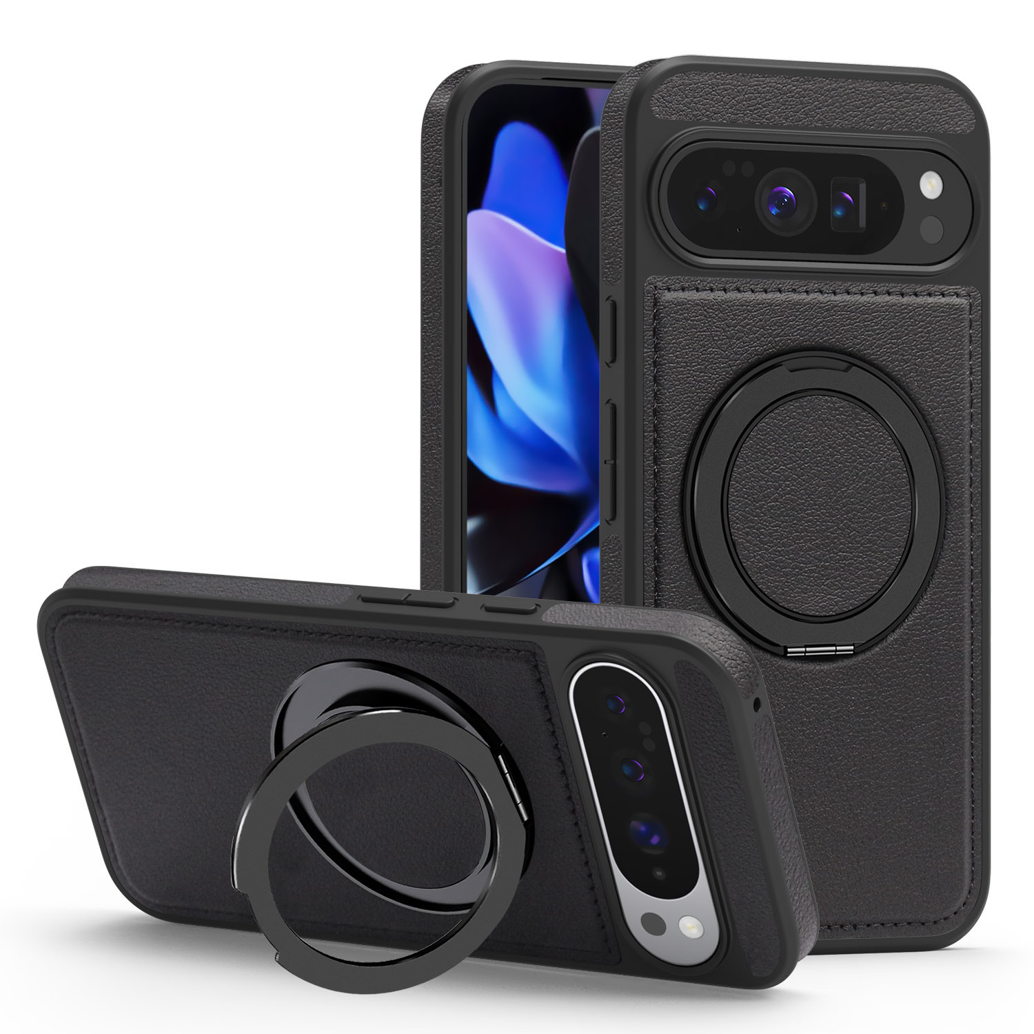 Compatible with Google Pixel 10 phone case, PIXEL 9proXL magnetic rotating stand, textured leather shockproof protective case.