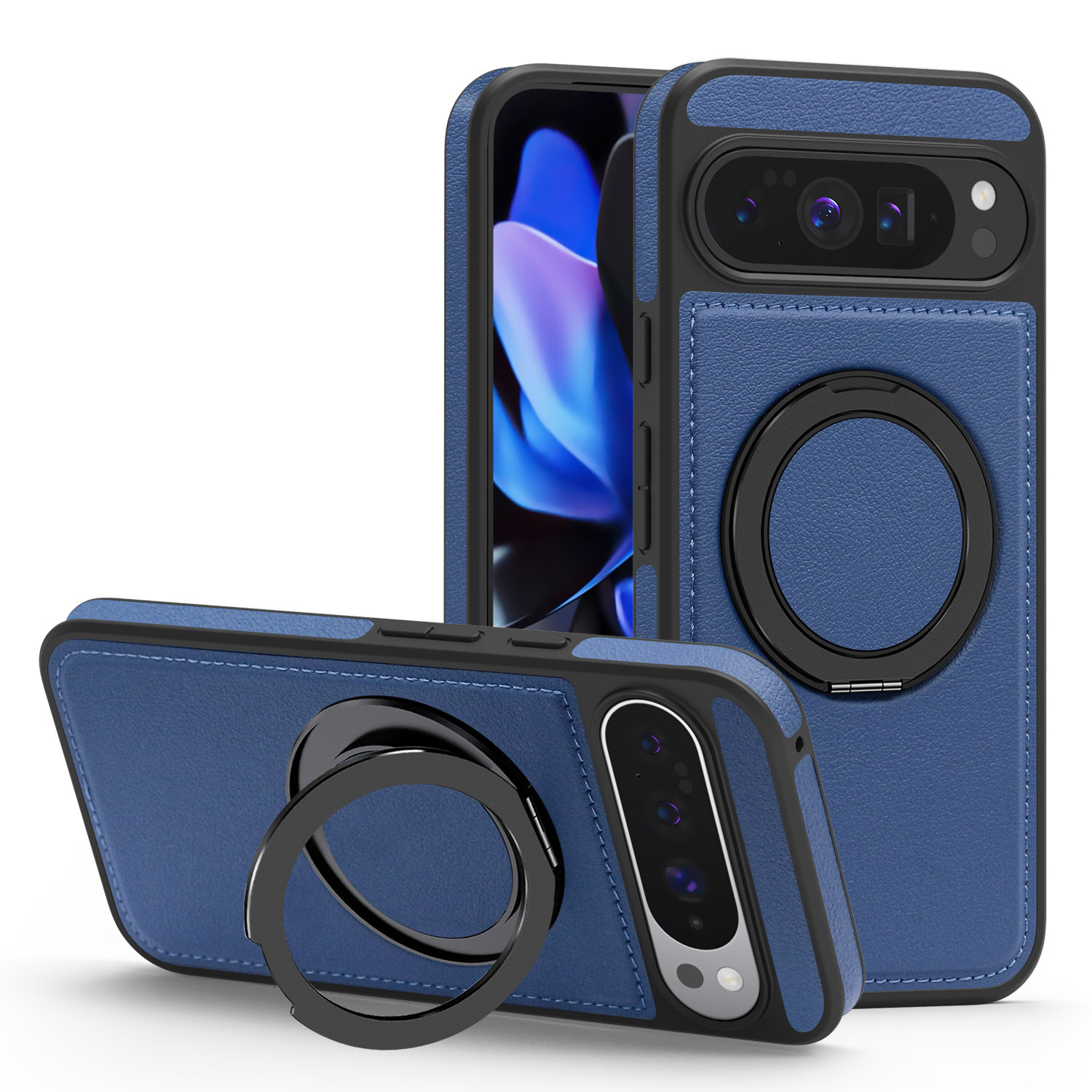 Compatible with Google Pixel 10 phone case, PIXEL 9proXL magnetic rotating stand, textured leather shockproof protective case.