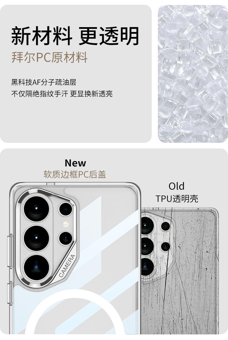 Transparent wireless charging magnetic rotating stand full-coverage drop-proof protective case for Samsung S26 Ultra phone.