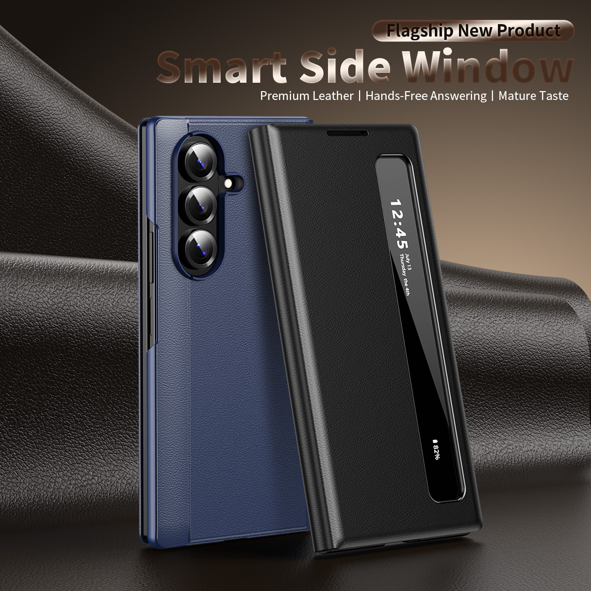 Compatible with Samsung Z Fold7/6 phone case, smart flip-open answering, 5/4/3-inch side window smart sleep leather case