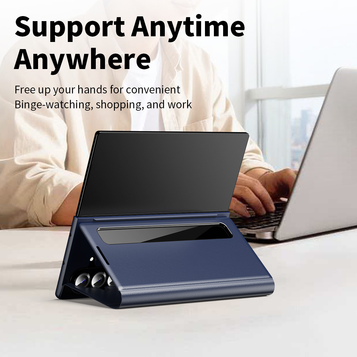 Compatible with Samsung Z Fold7/6 phone case, smart flip-open answering, 5/4/3-inch side window smart sleep leather case