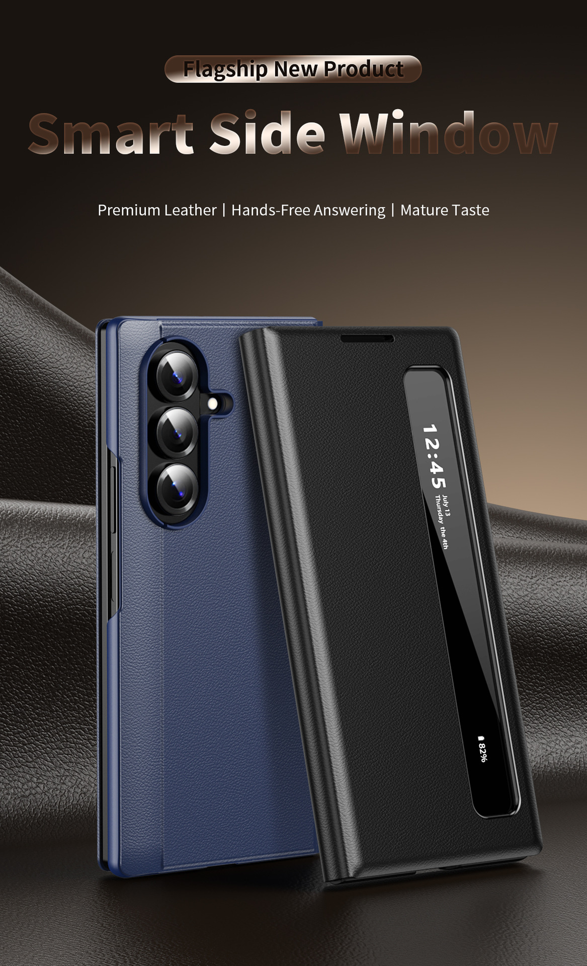 Compatible with Samsung Z Fold7/6 phone case, smart flip-open answering, 5/4/3-inch side window smart sleep leather case