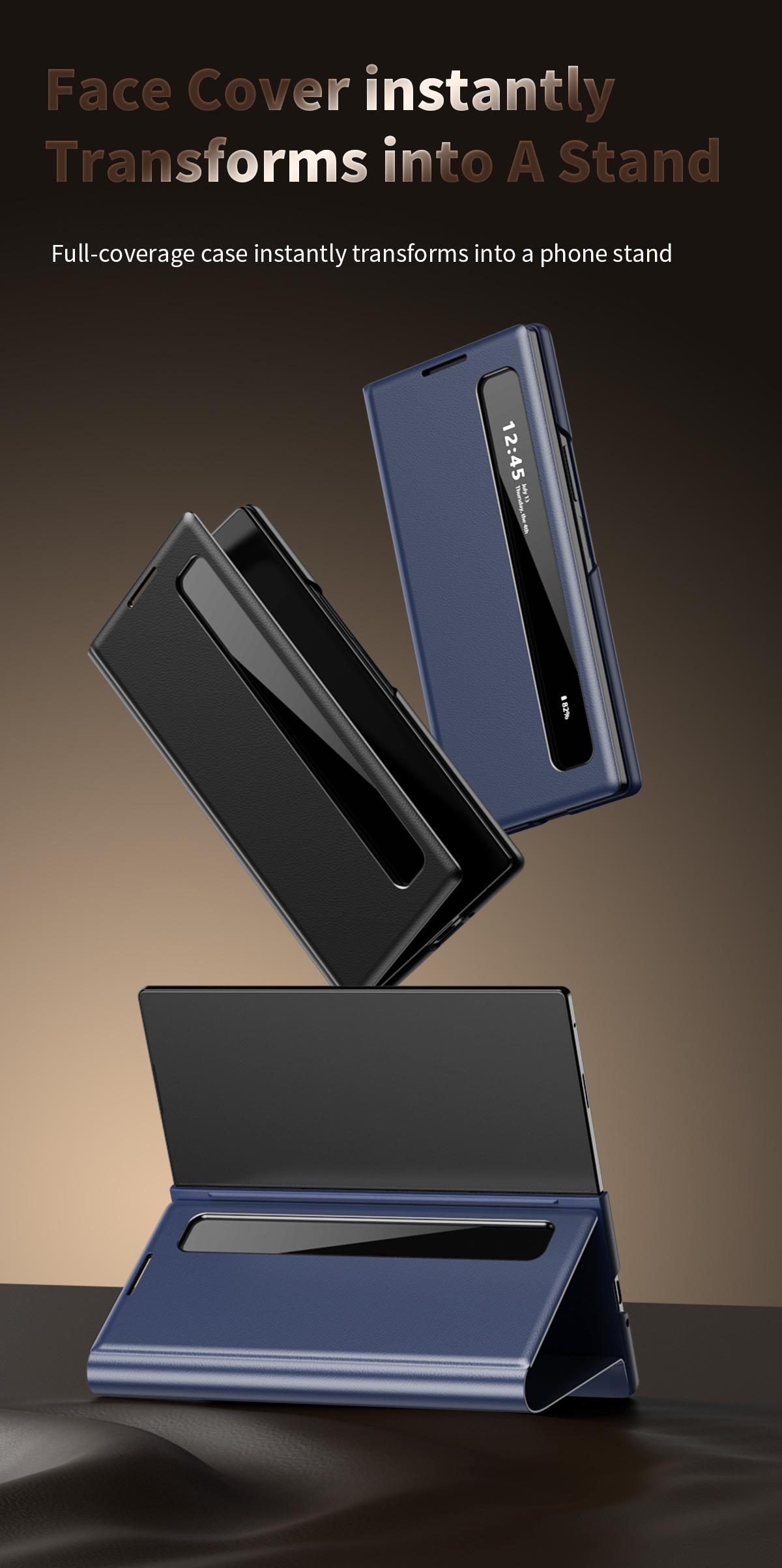 Compatible with Samsung Z Fold7/6 phone case, smart flip-open answering, 5/4/3-inch side window smart sleep leather case