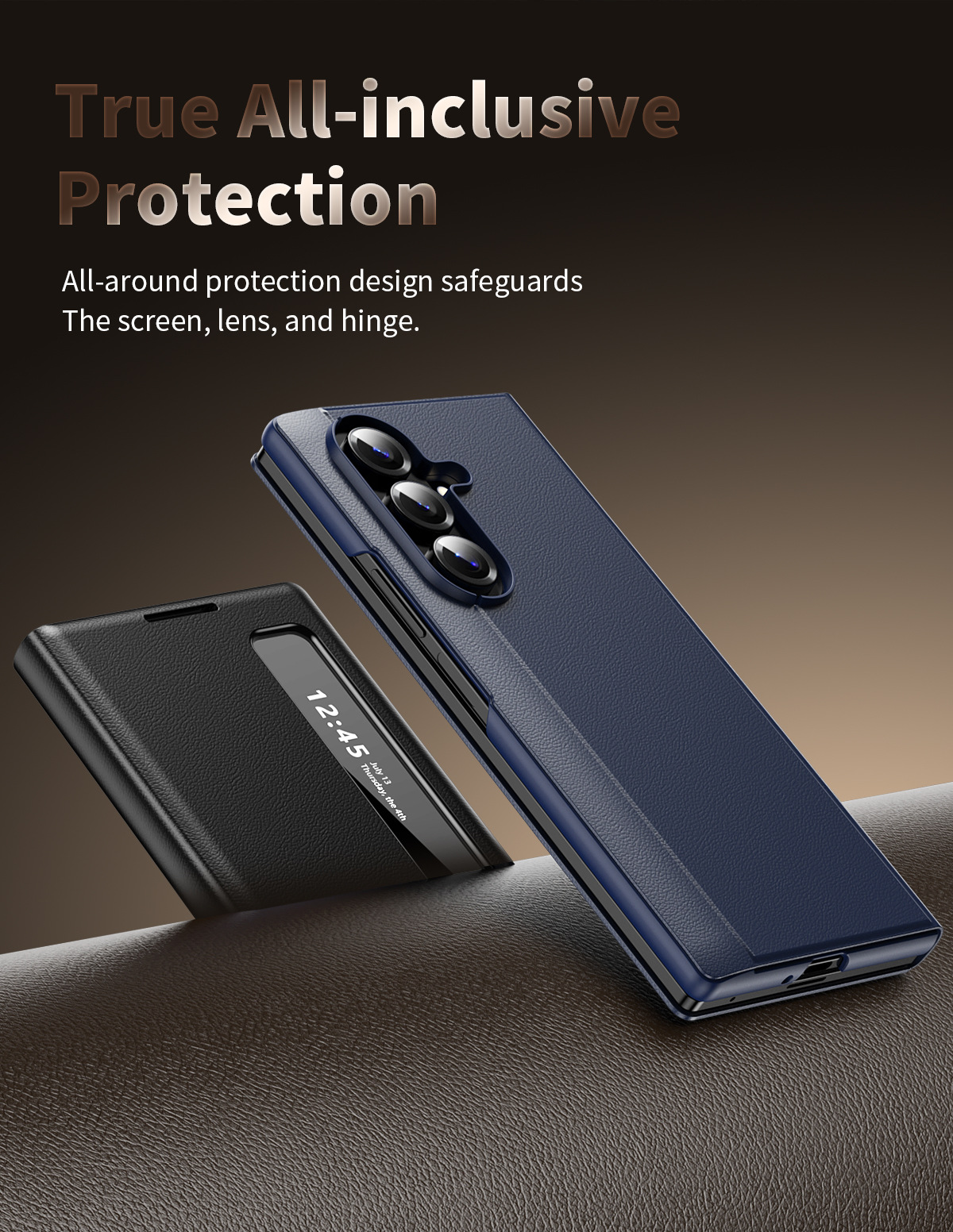 Compatible with Samsung Z Fold7/6 phone case, smart flip-open answering, 5/4/3-inch side window smart sleep leather case