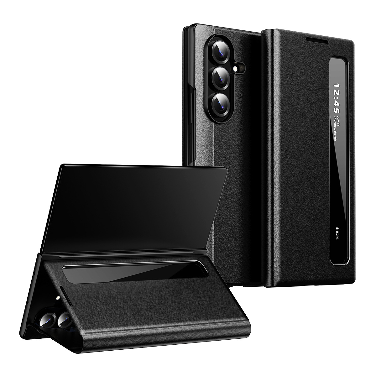 Compatible with Samsung Z Fold7/6 phone case, smart flip-open answering, 5/4/3-inch side window smart sleep leather case