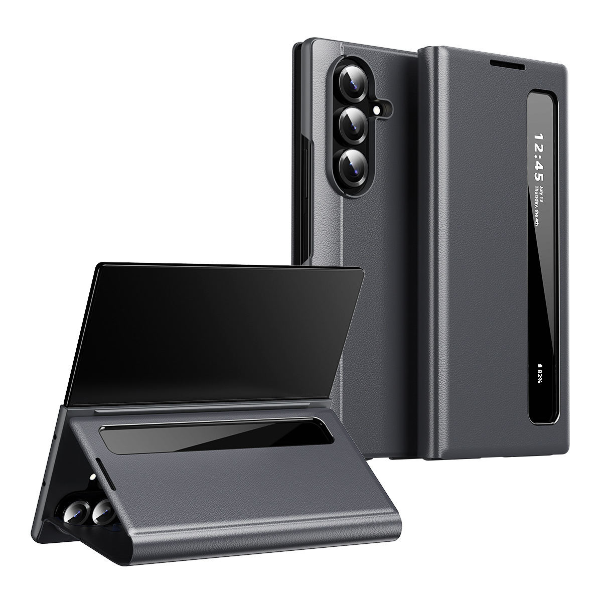 Compatible with Samsung Z Fold7/6 phone case, smart flip-open answering, 5/4/3-inch side window smart sleep leather case