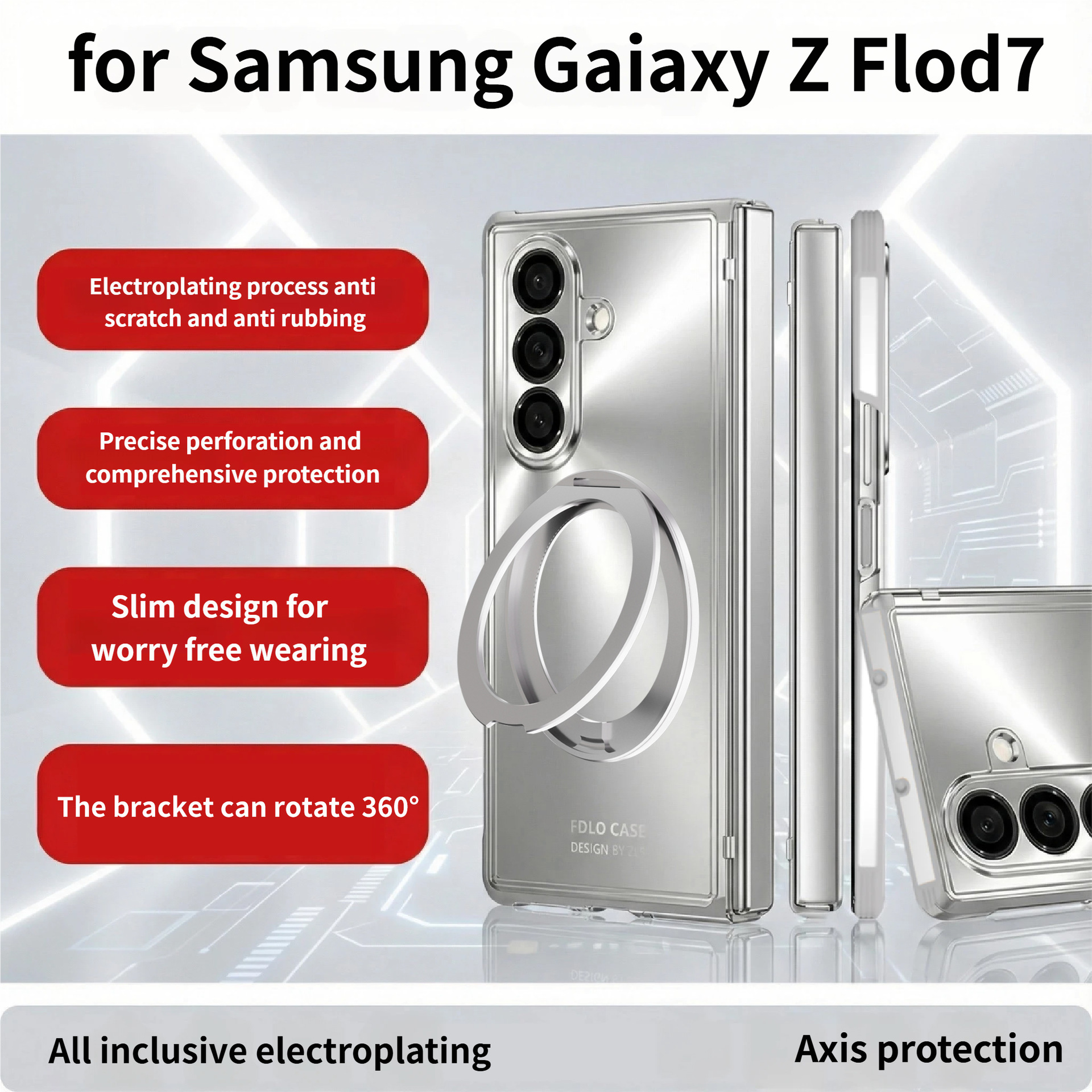 Compatible with Samsung Z Fold8/7 phone case, magnetic charging rotating stand, central axis case, full-coverage drop-proof protective case