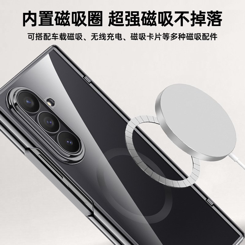 Compatible with Samsung Z Fold7 phone case, electroplated transparent, wireless charging, magnetic closure, privacy case, hinge, full coverage, drop protection.