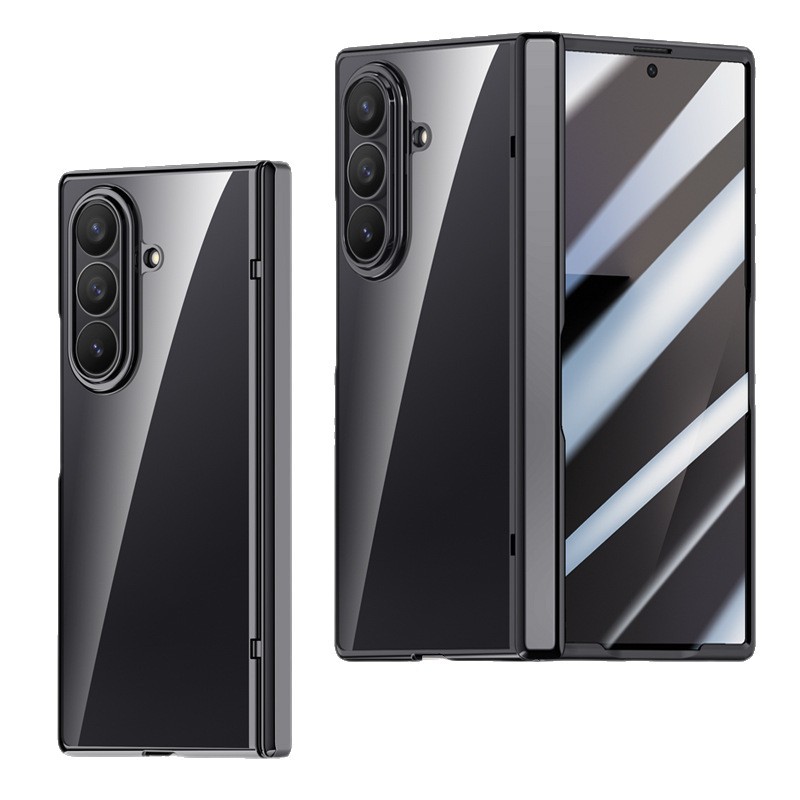 Compatible with Samsung Z Fold7 phone case, electroplated transparent, wireless charging, magnetic closure, privacy case, hinge, full coverage, drop protection.