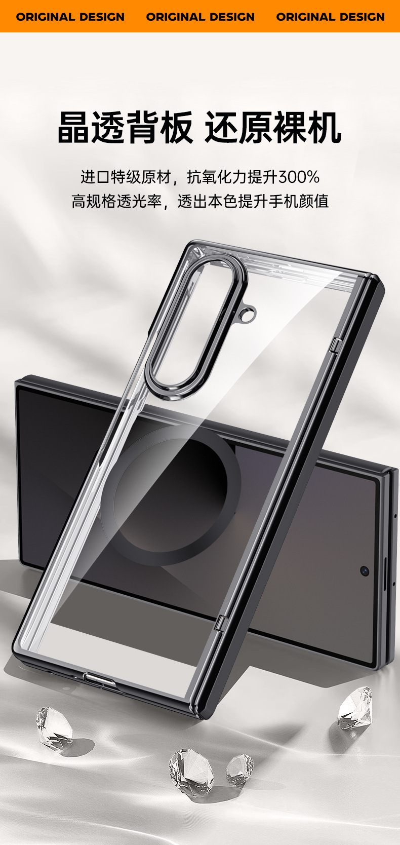 Compatible with Samsung Z Fold7 phone case, electroplated transparent, wireless charging, magnetic closure, privacy case, hinge, full coverage, drop protection.