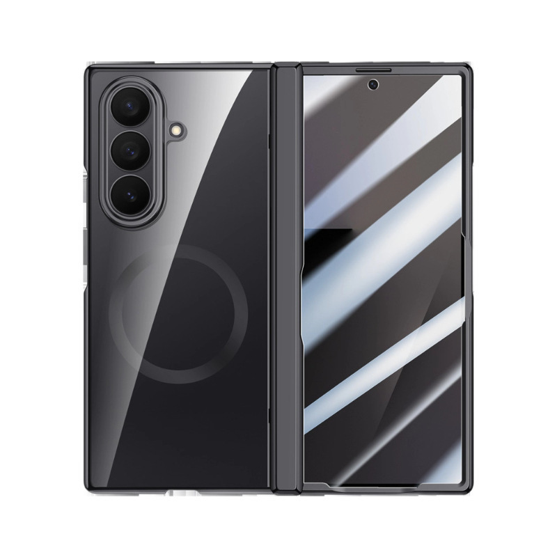 Compatible with Samsung Z Fold7 phone case, electroplated transparent, wireless charging, magnetic closure, privacy case, hinge, full coverage, drop protection.