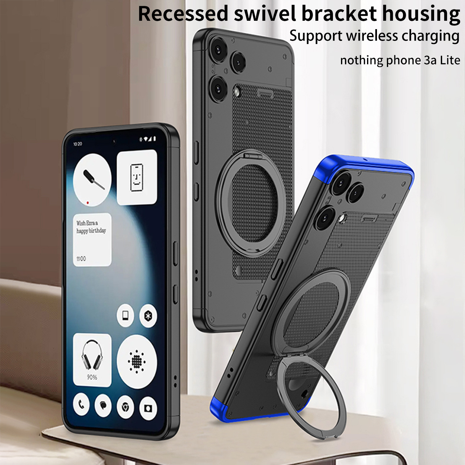 Compatible with Nothing Phone 3 Alite phone case, magnetic rotating stand, 3-section color-blocking protective case