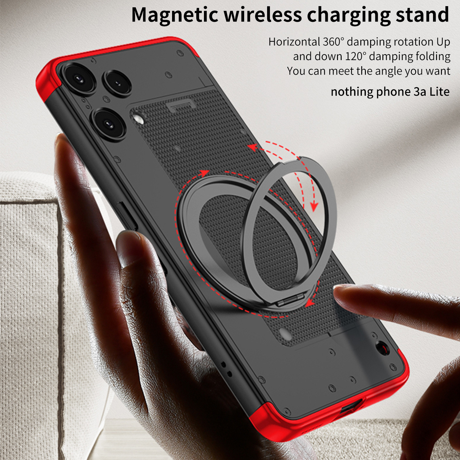 Compatible with Nothing Phone 3 Alite phone case, magnetic rotating stand, 3-section color-blocking protective case