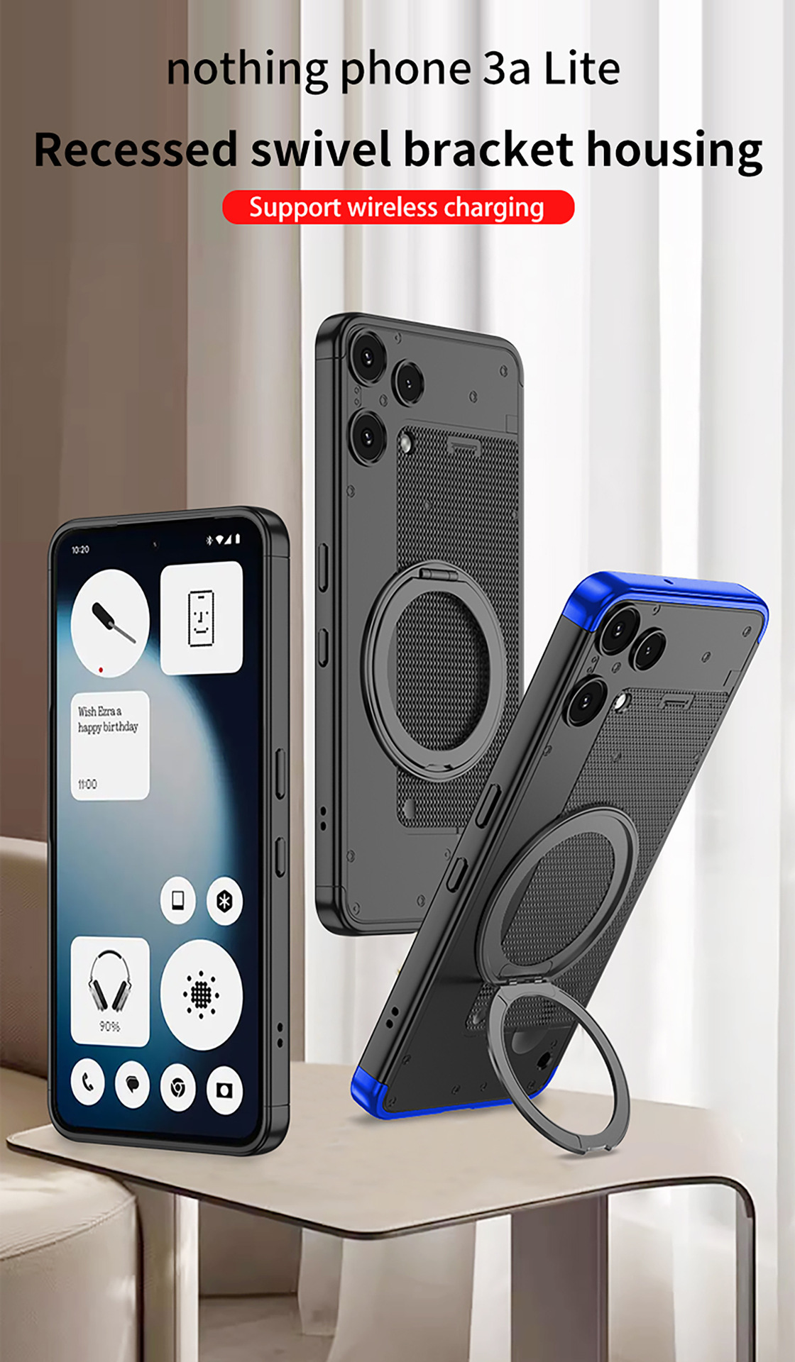 Compatible with Nothing Phone 3 Alite phone case, magnetic rotating stand, 3-section color-blocking protective case