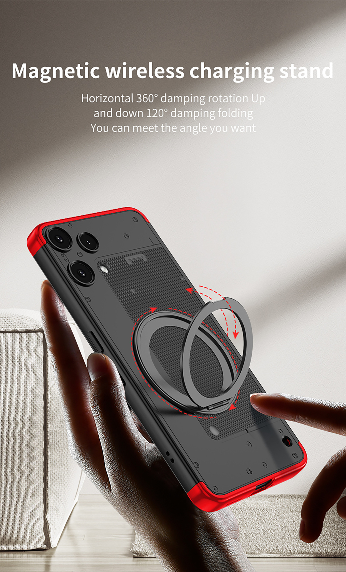 Compatible with Nothing Phone 3 Alite phone case, magnetic rotating stand, 3-section color-blocking protective case