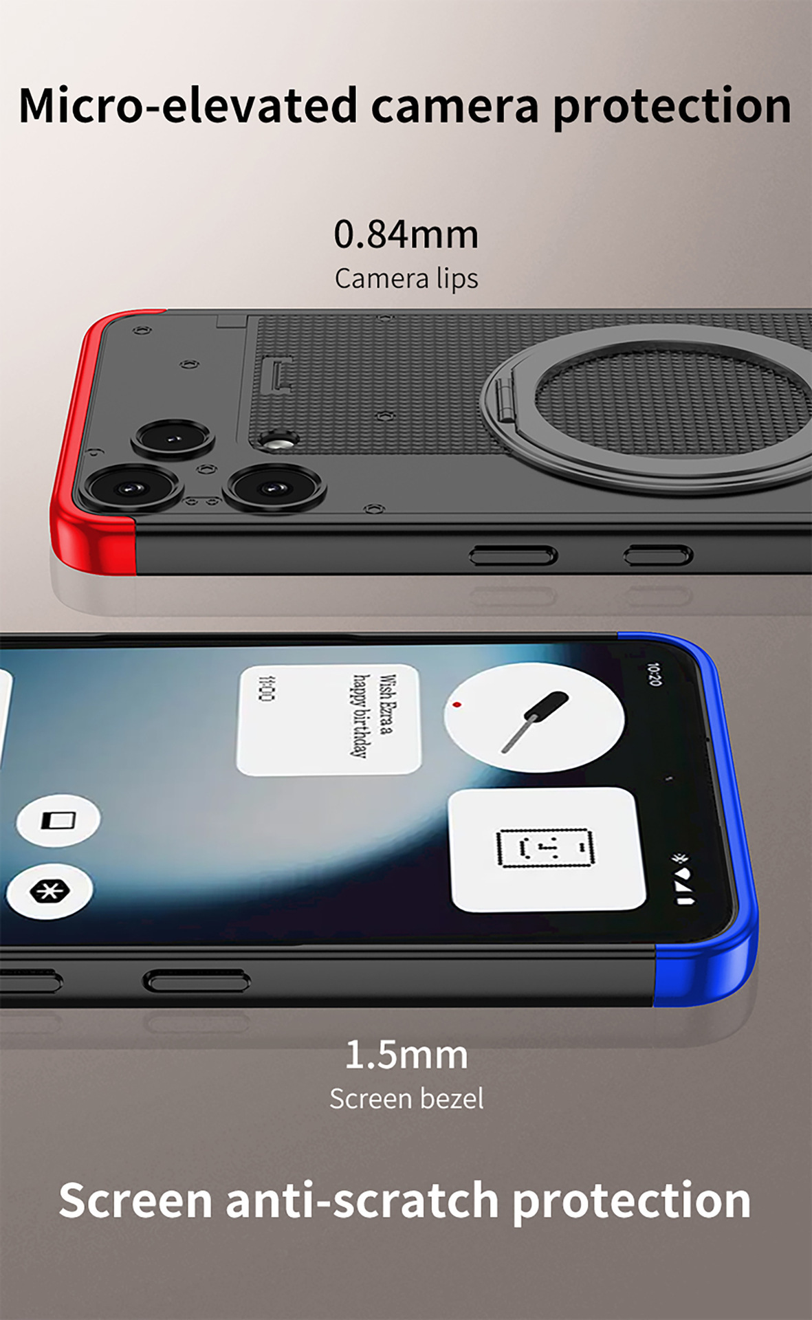 Compatible with Nothing Phone 3 Alite phone case, magnetic rotating stand, 3-section color-blocking protective case
