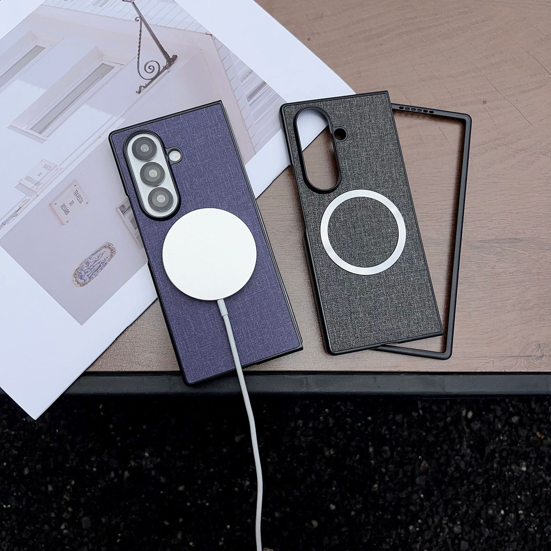 Compatible with Samsung Z Fold7/6 phone case, fabric texture, 5/4/3 foldable screen, wireless charging, magnetic attachment, Flip7 protective case