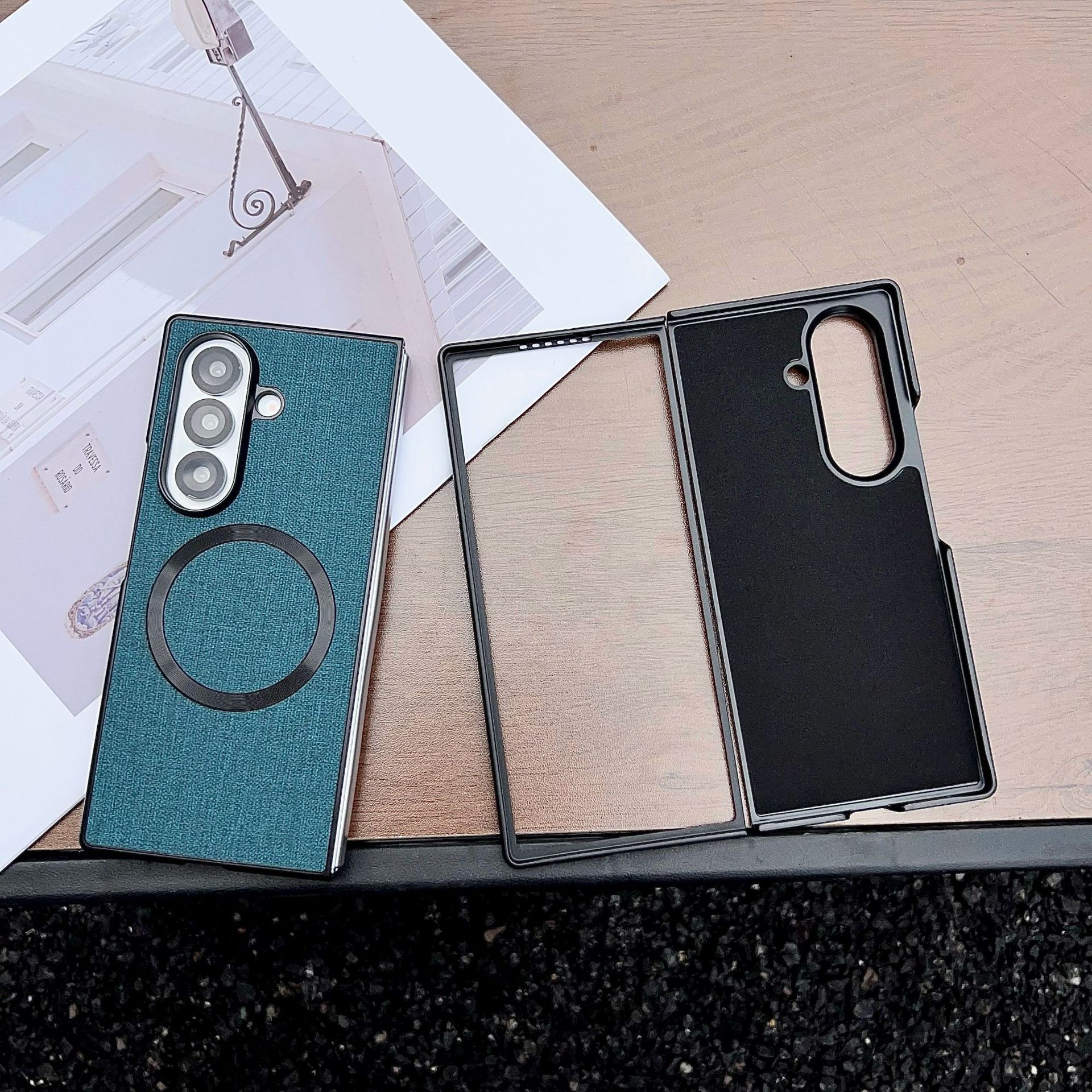Compatible with Samsung Z Fold7/6 phone case, fabric texture, 5/4/3 foldable screen, wireless charging, magnetic attachment, Flip7 protective case