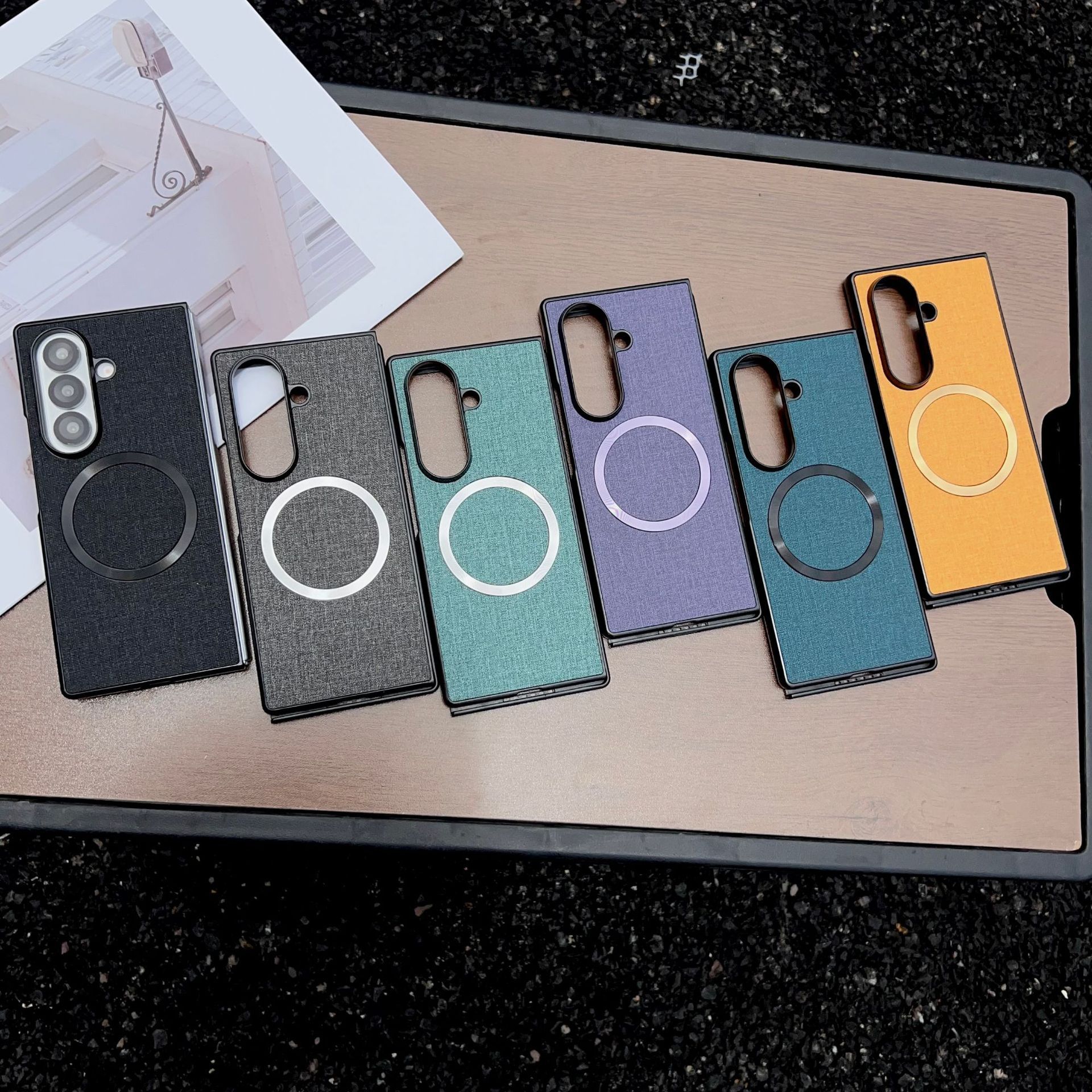 Compatible with Samsung Z Fold7/6 phone case, fabric texture, 5/4/3 foldable screen, wireless charging, magnetic attachment, Flip7 protective case
