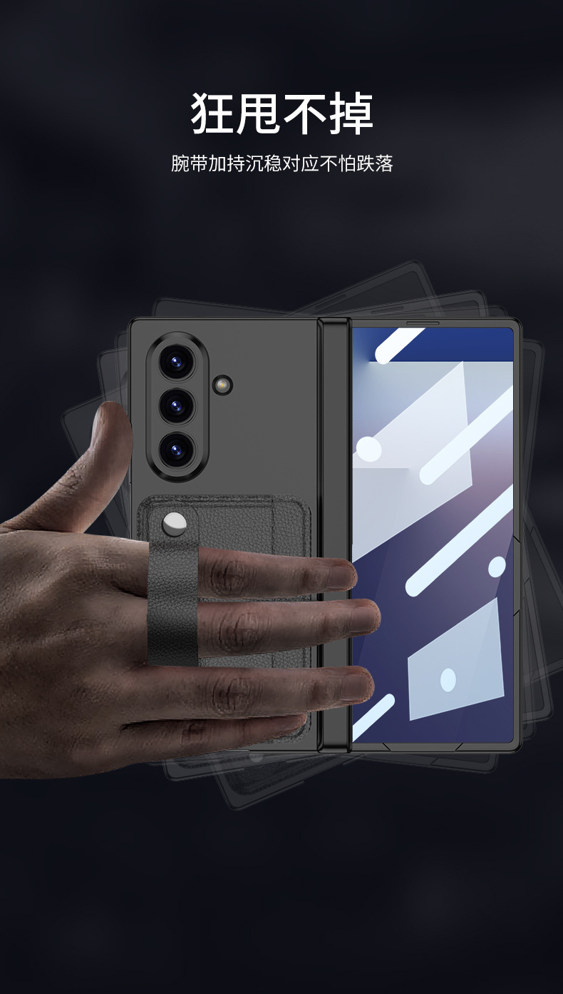 Compatible with Samsung Z Fold7 phone case, card holder, card holder, wrist strap, magnetic hinge, full-coverage protective case