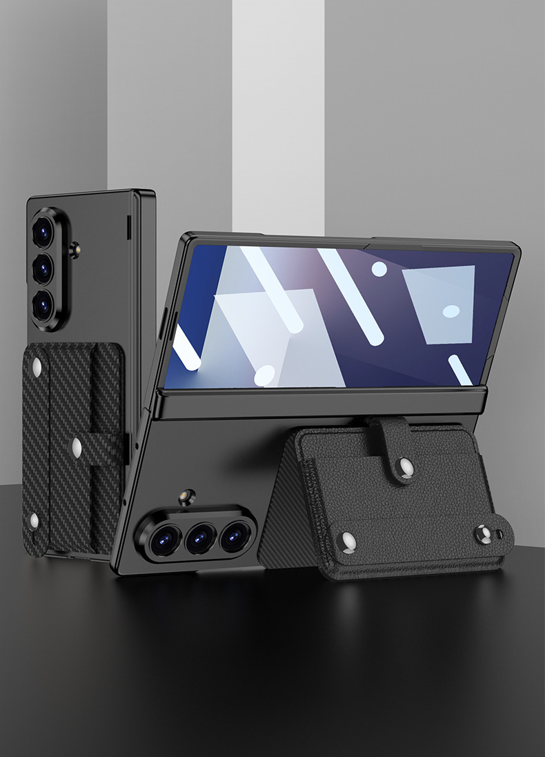 Compatible with Samsung Z Fold7 phone case, card holder, card holder, wrist strap, magnetic hinge, full-coverage protective case