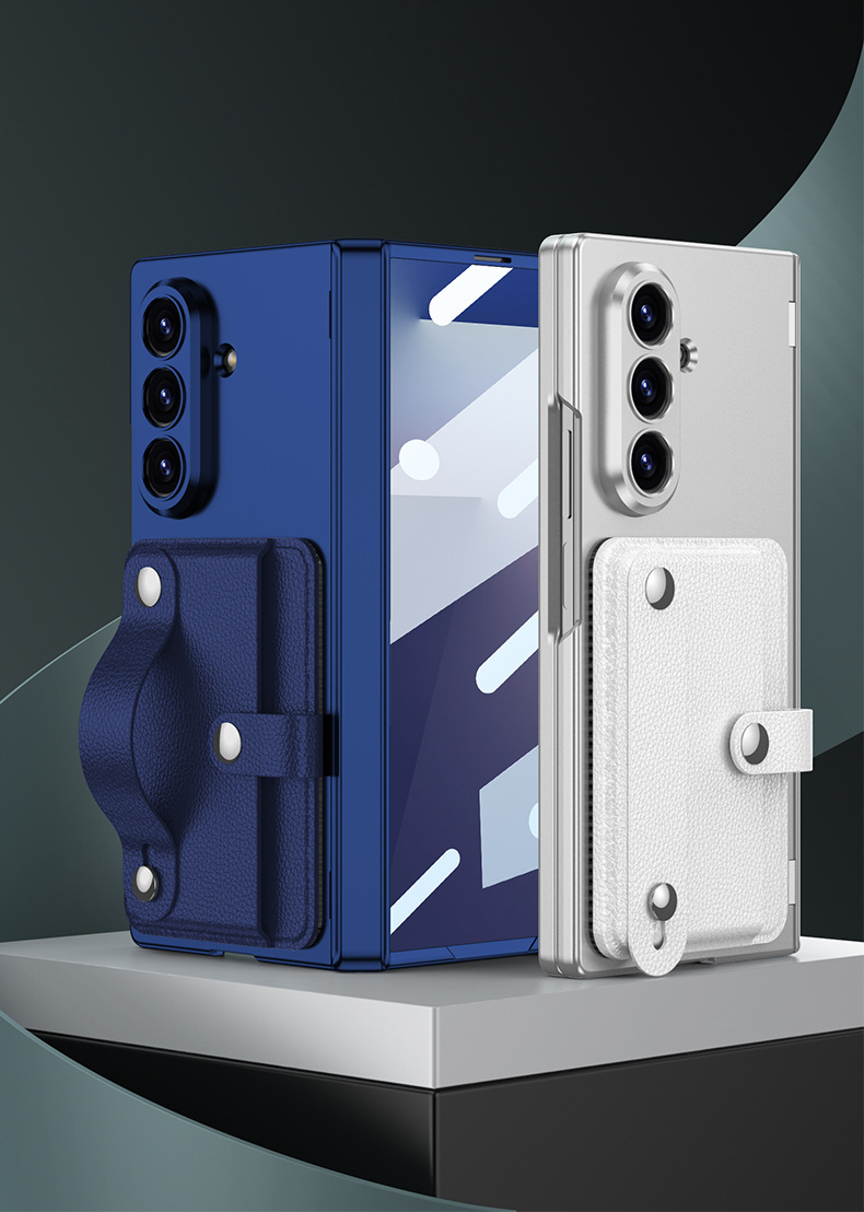 Compatible with Samsung Z Fold7 phone case, card holder, card holder, wrist strap, magnetic hinge, full-coverage protective case