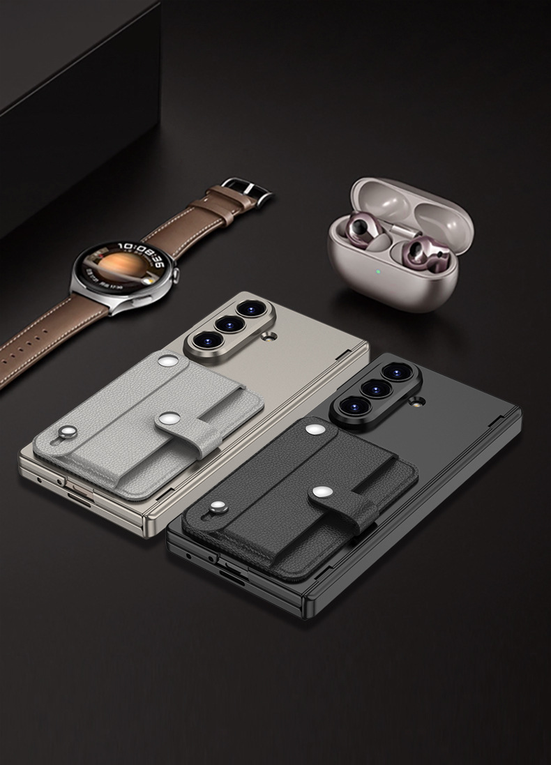 Compatible with Samsung Z Fold7 phone case, card holder, card holder, wrist strap, magnetic hinge, full-coverage protective case