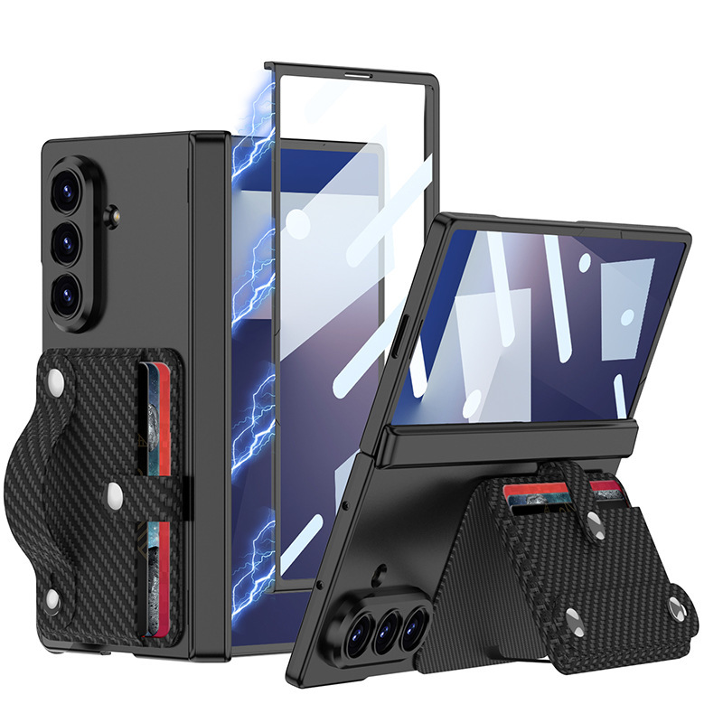 Compatible with Samsung Z Fold7 phone case, card holder, card holder, wrist strap, magnetic hinge, full-coverage protective case