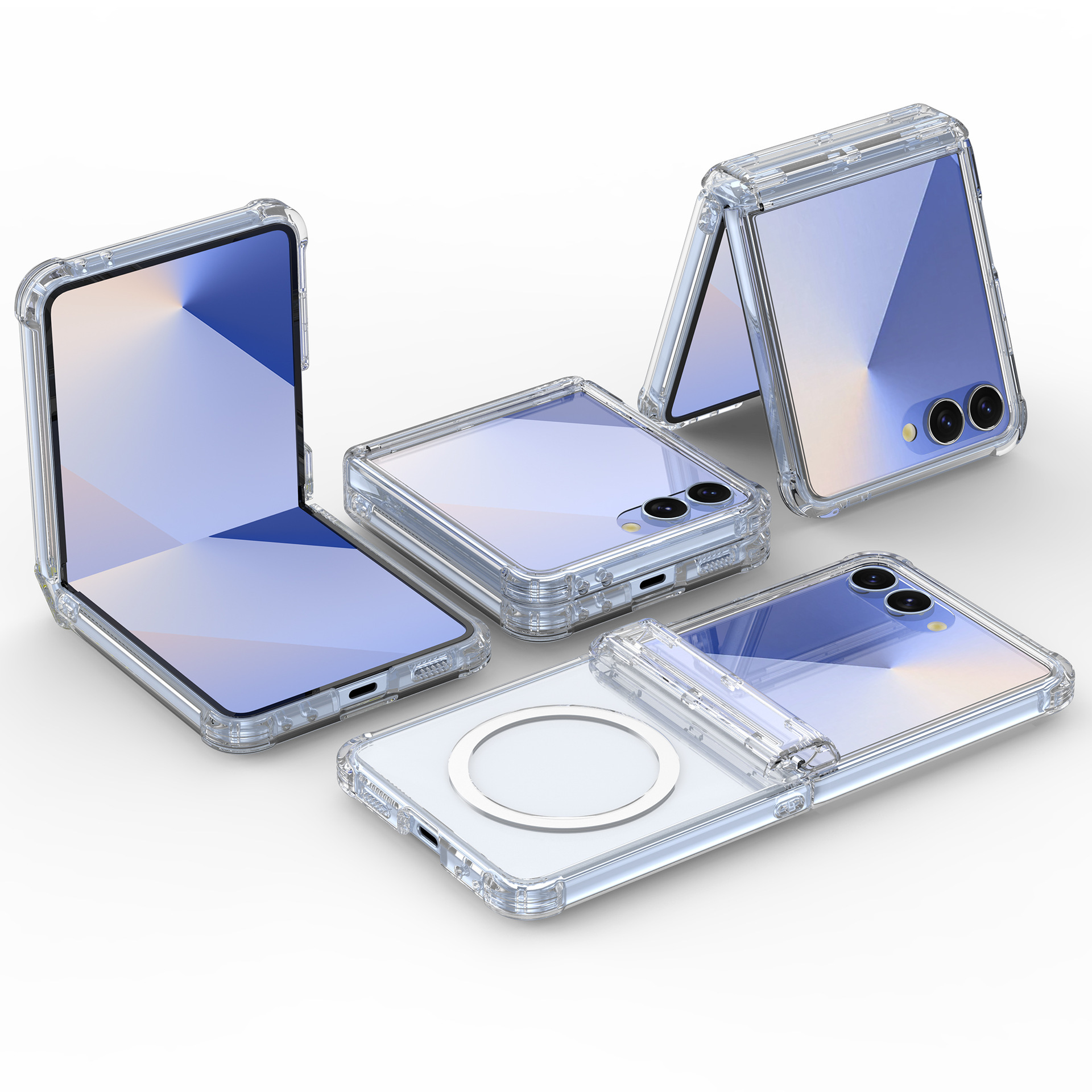 Compatible with Samsung Z Flip7 phone case, wireless charging case, screen protector, central axis Flip6/5 transparent airbag drop protection case