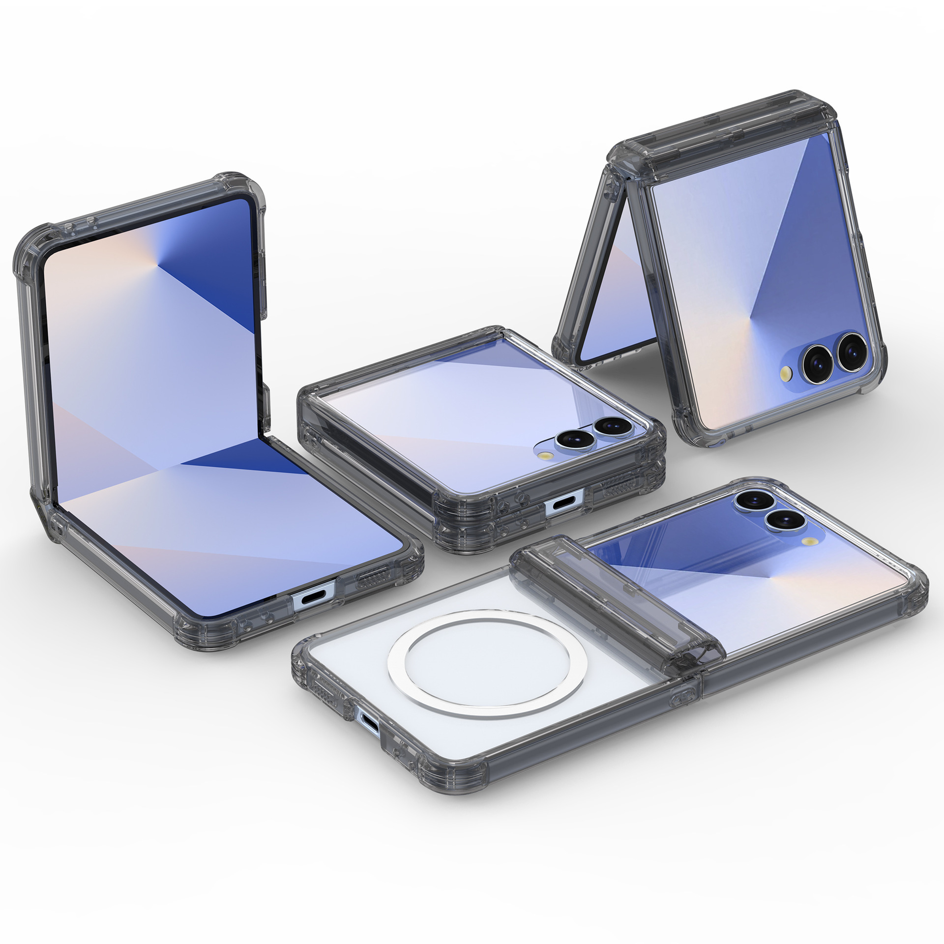 Compatible with Samsung Z Flip7 phone case, wireless charging case, screen protector, central axis Flip6/5 transparent airbag drop protection case