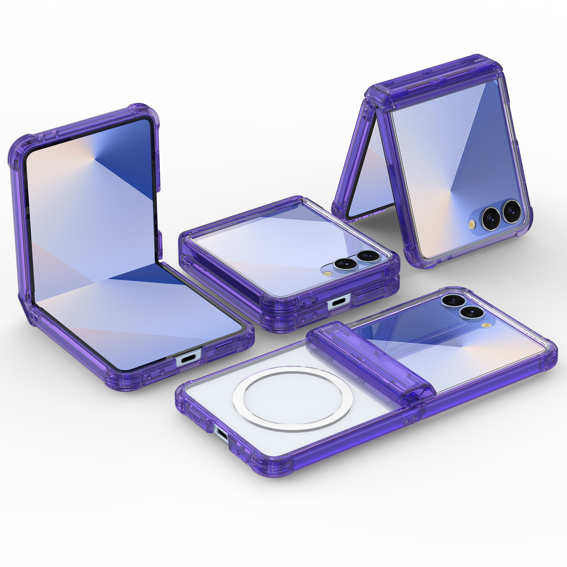 Compatible with Samsung Z Flip7 phone case, wireless charging case, screen protector, central axis Flip6/5 transparent airbag drop protection case