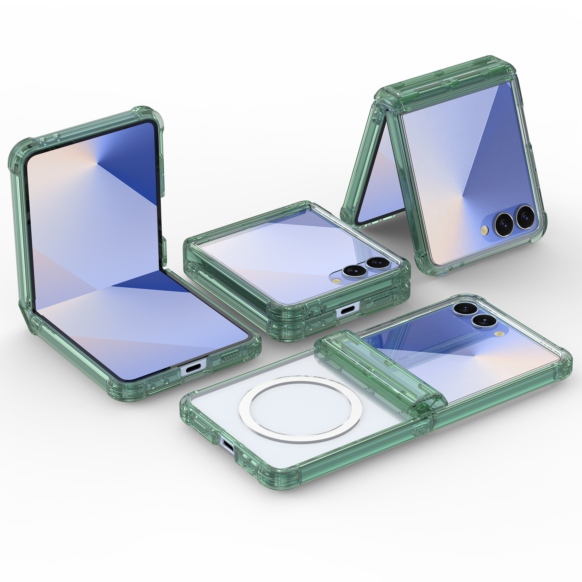 Compatible with Samsung Z Flip7 phone case, wireless charging case, screen protector, central axis Flip6/5 transparent airbag drop protection case