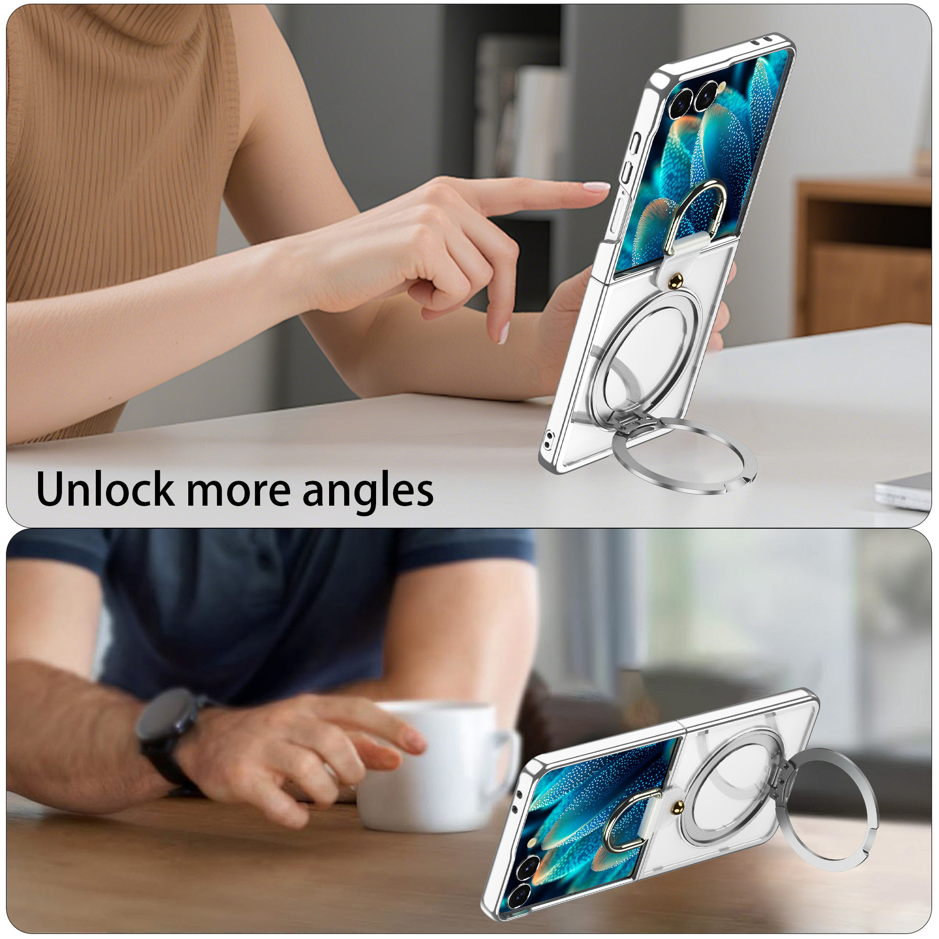 Compatible with Samsung Z Flip7 phone case 6/5 transparent electroplated wireless charging magnetic rotating stand ring protector