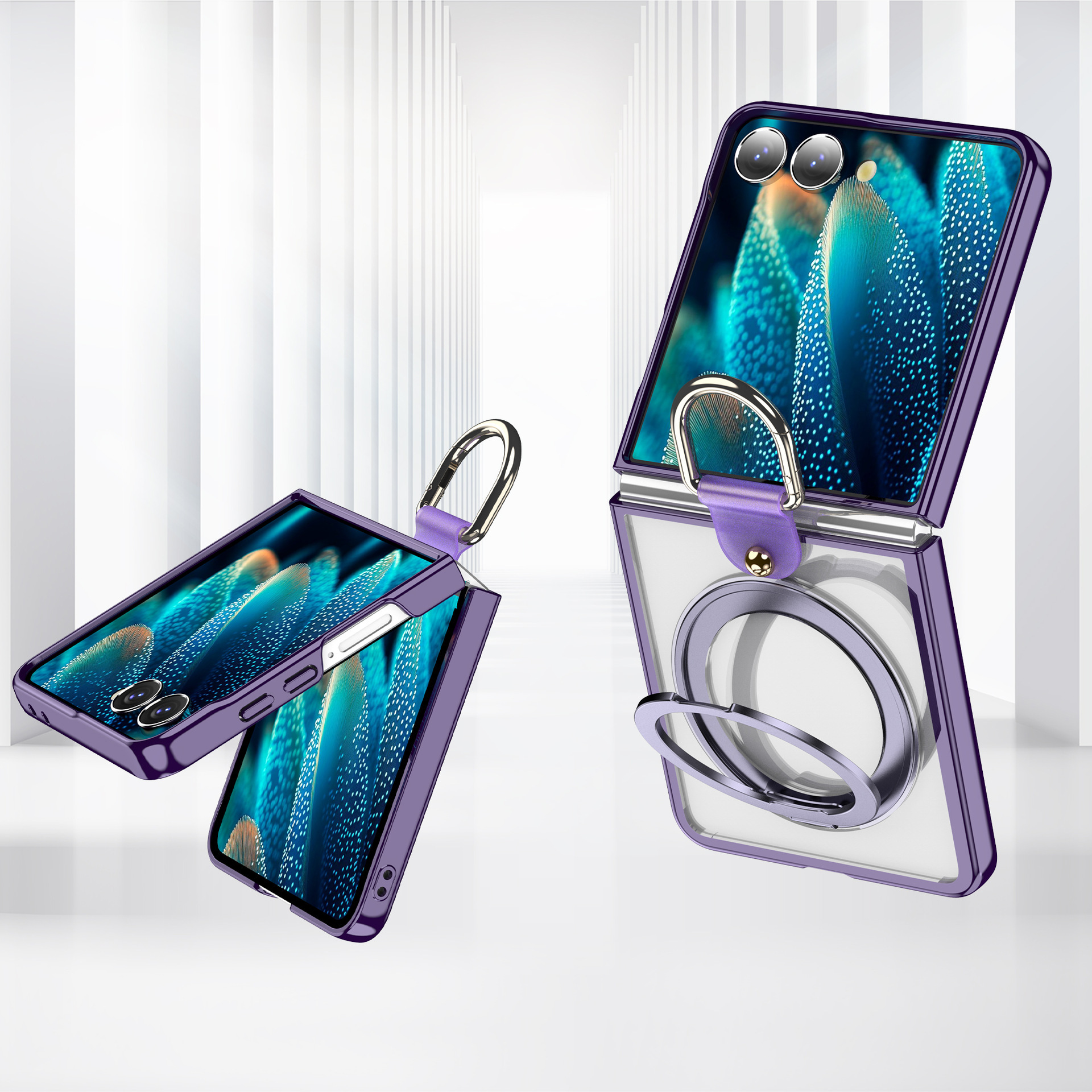 Compatible with Samsung Z Flip7 phone case 6/5 transparent electroplated wireless charging magnetic rotating stand ring protector
