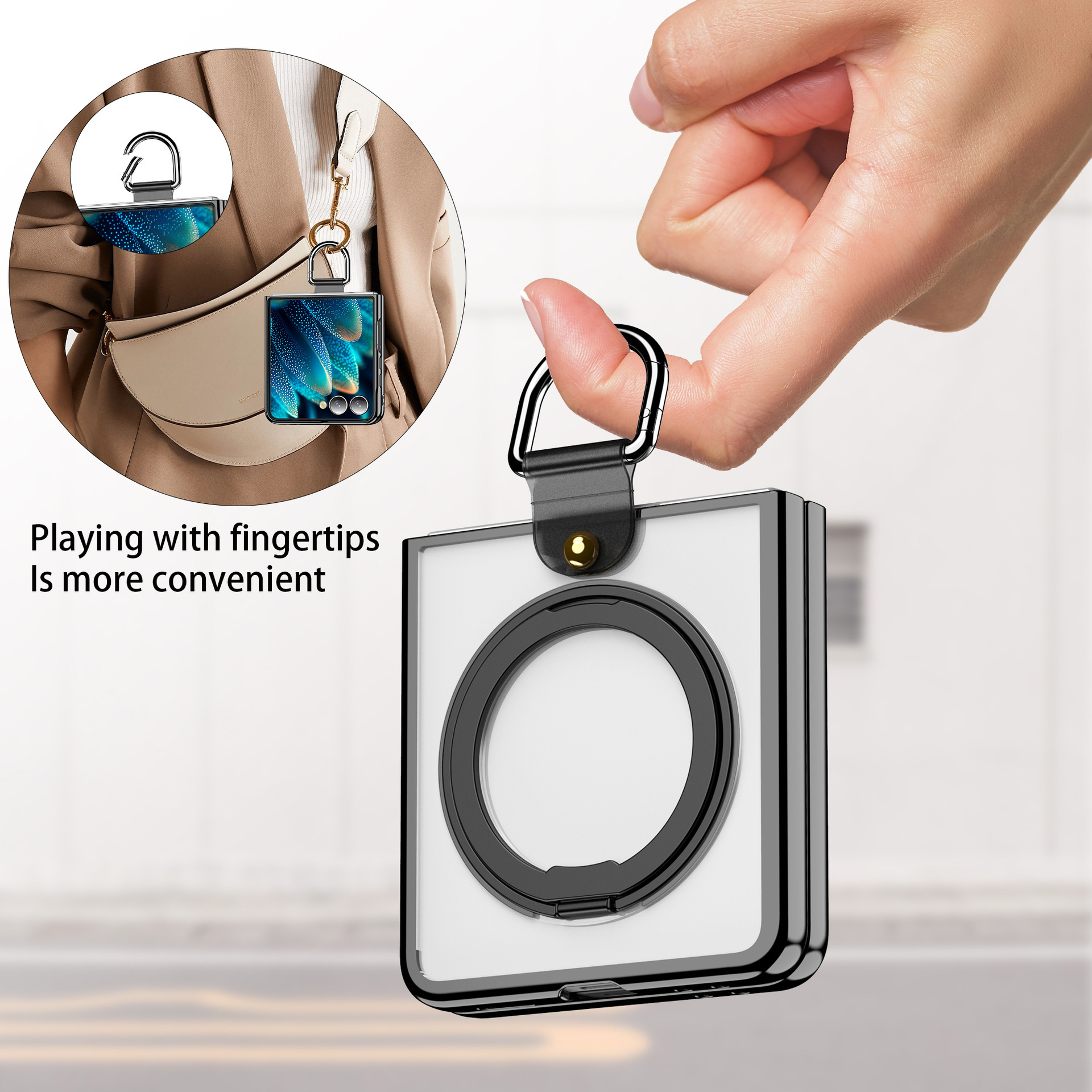 Compatible with Samsung Z Flip7 phone case 6/5 transparent electroplated wireless charging magnetic rotating stand ring protector